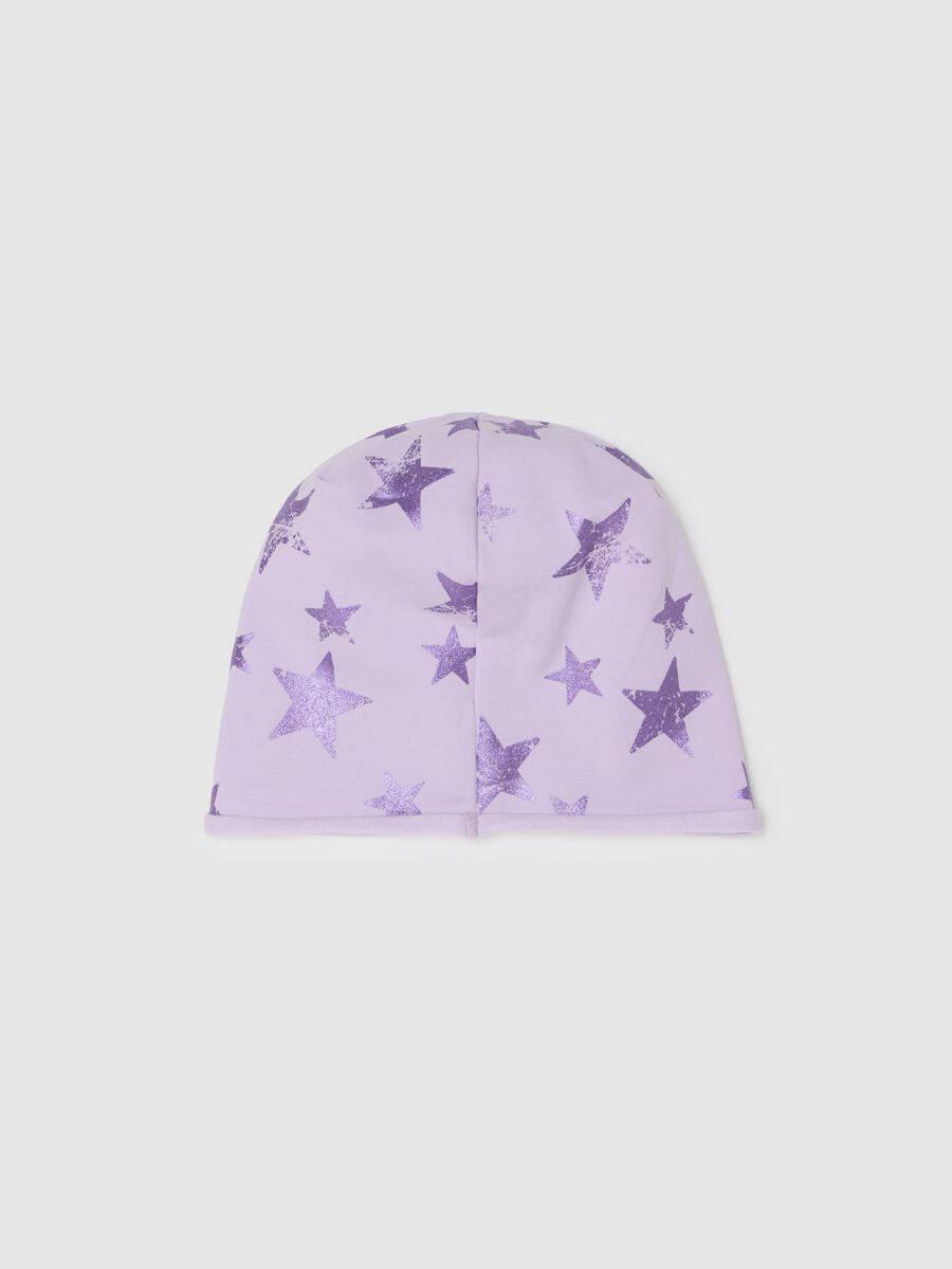 Organic cotton fleece hat with stars print_1