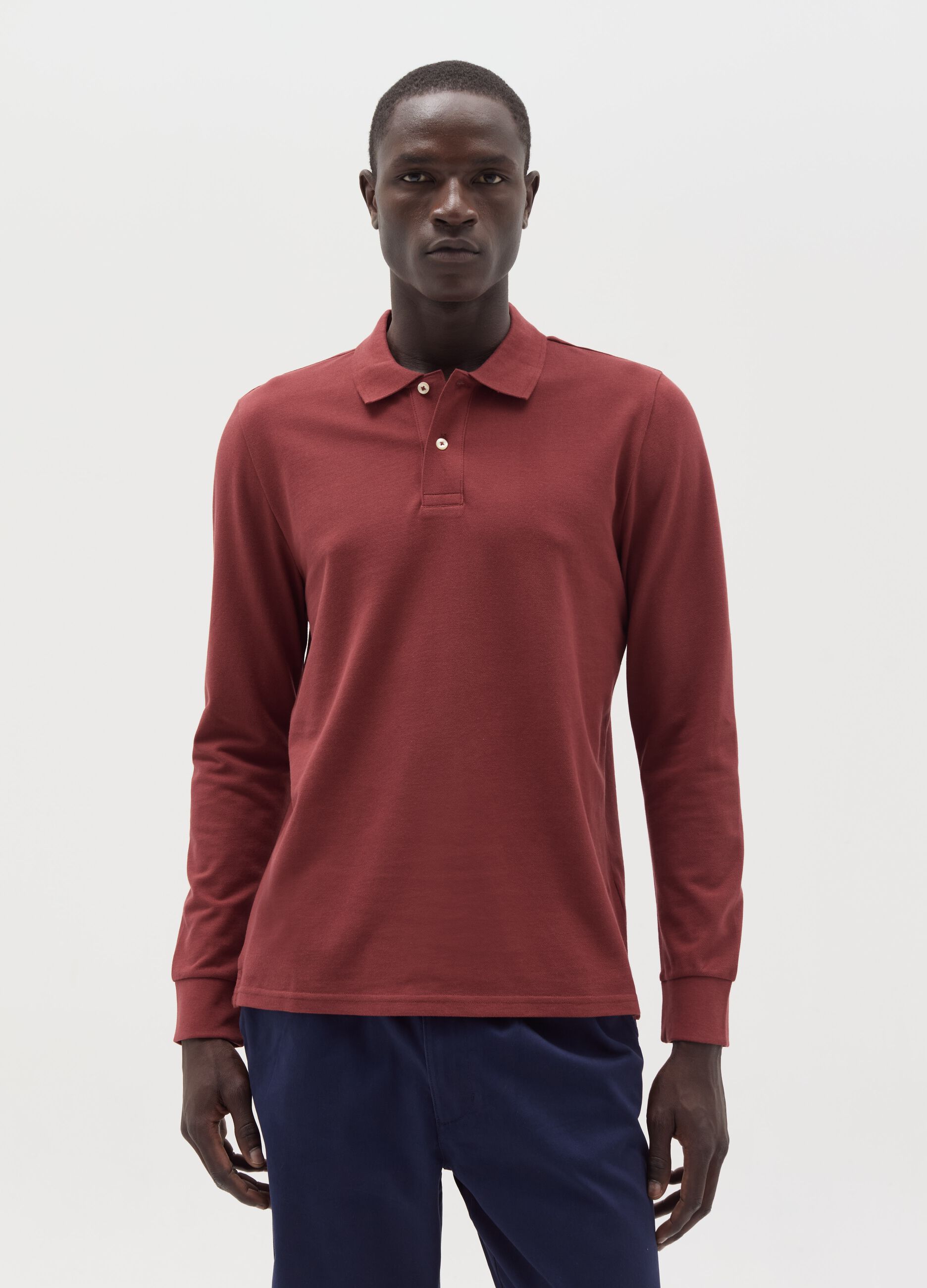 Cotton polo shirt with long sleeves