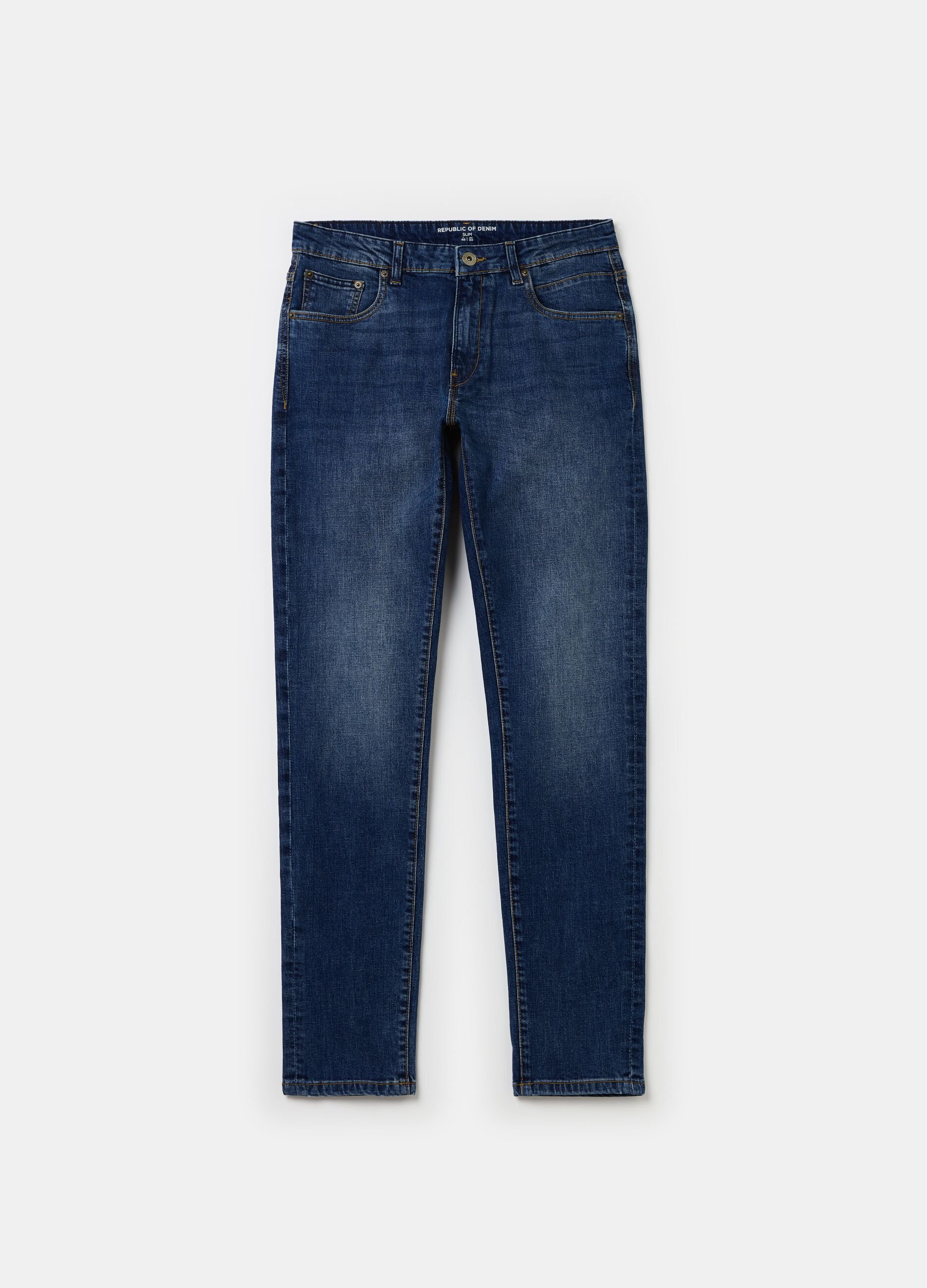 Slim-fit cross-hatch cotton jeans