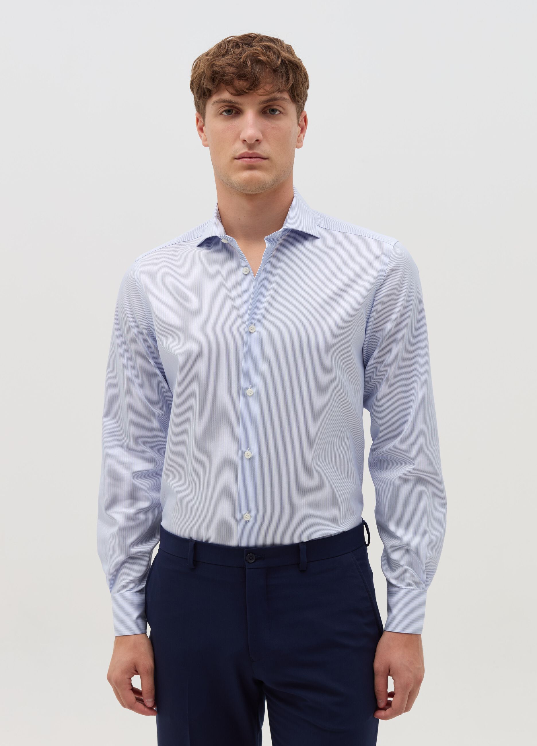 Striped slim-fit shirt with double-twist cotton