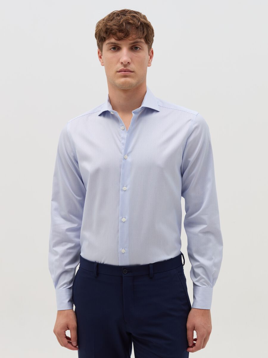 Striped slim-fit shirt with double-twist cotton_0