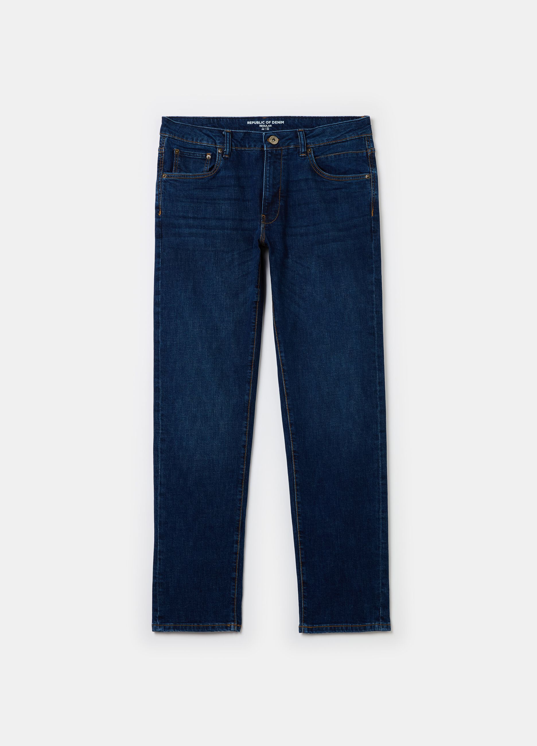 Regular-fit cross-hatch cotton jeans