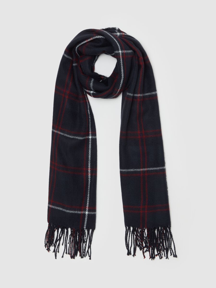 Chequered print scarf with fringe_0