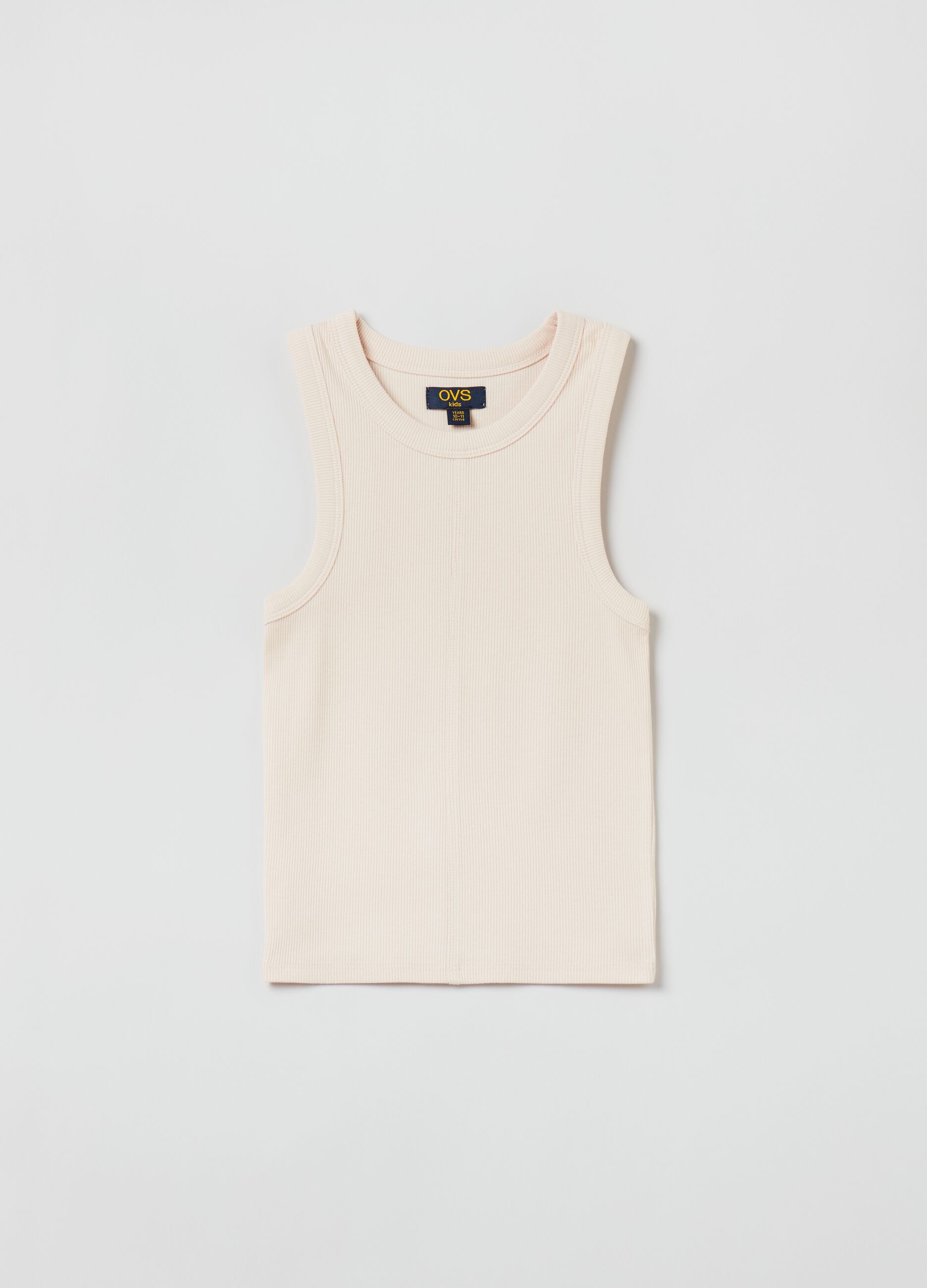 Slim ribbed tank top with round neck