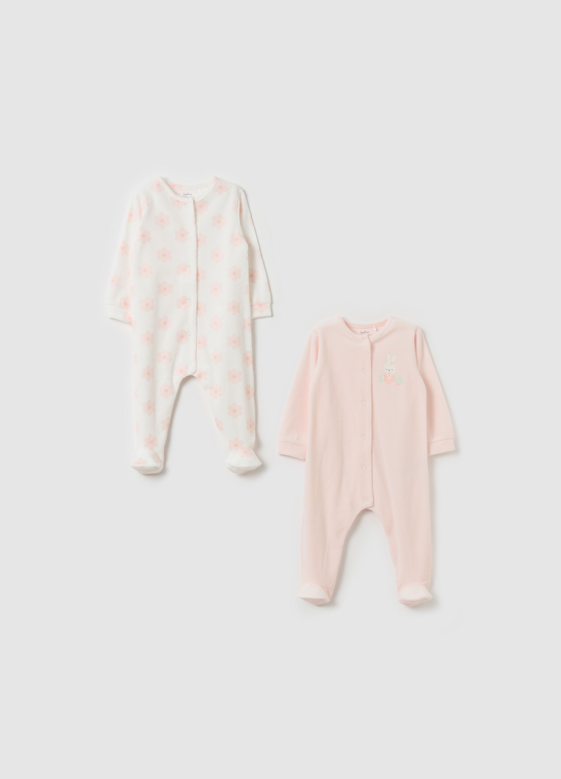 Two-pack velour onesies with feet