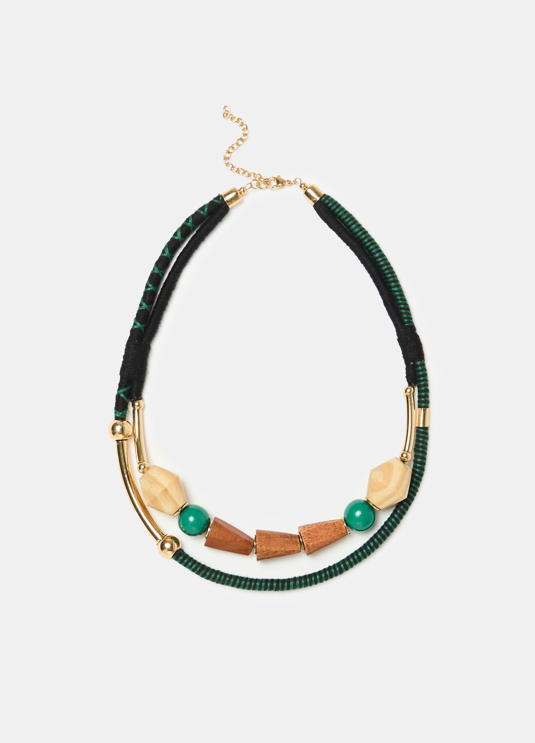 Double-loop necklace with coloured stones