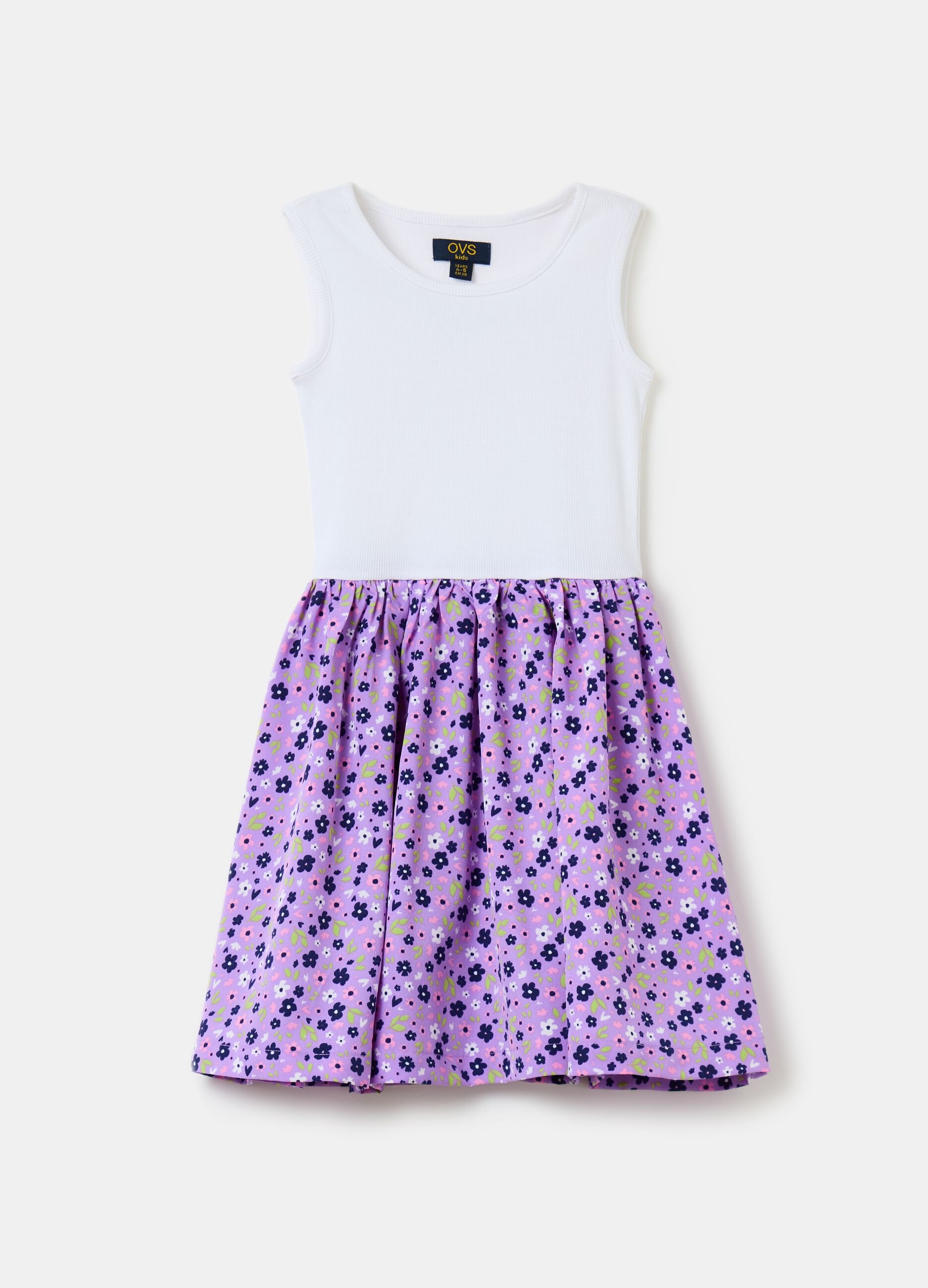 Dress with ribbed top and printed skirt