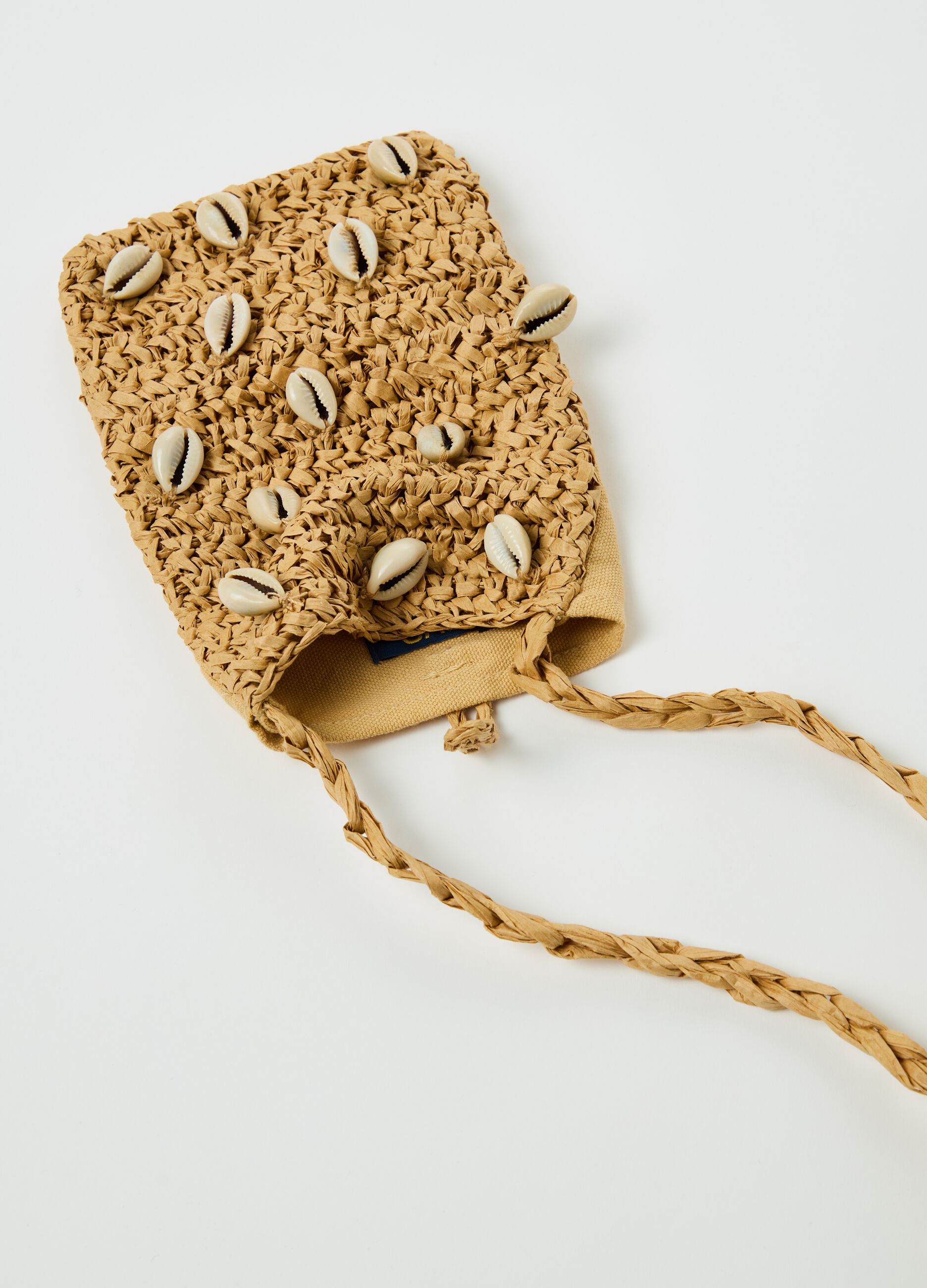 Raffia mobile phone holder with shells