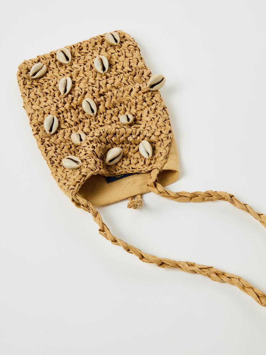 Raffia mobile phone holder with shells_2