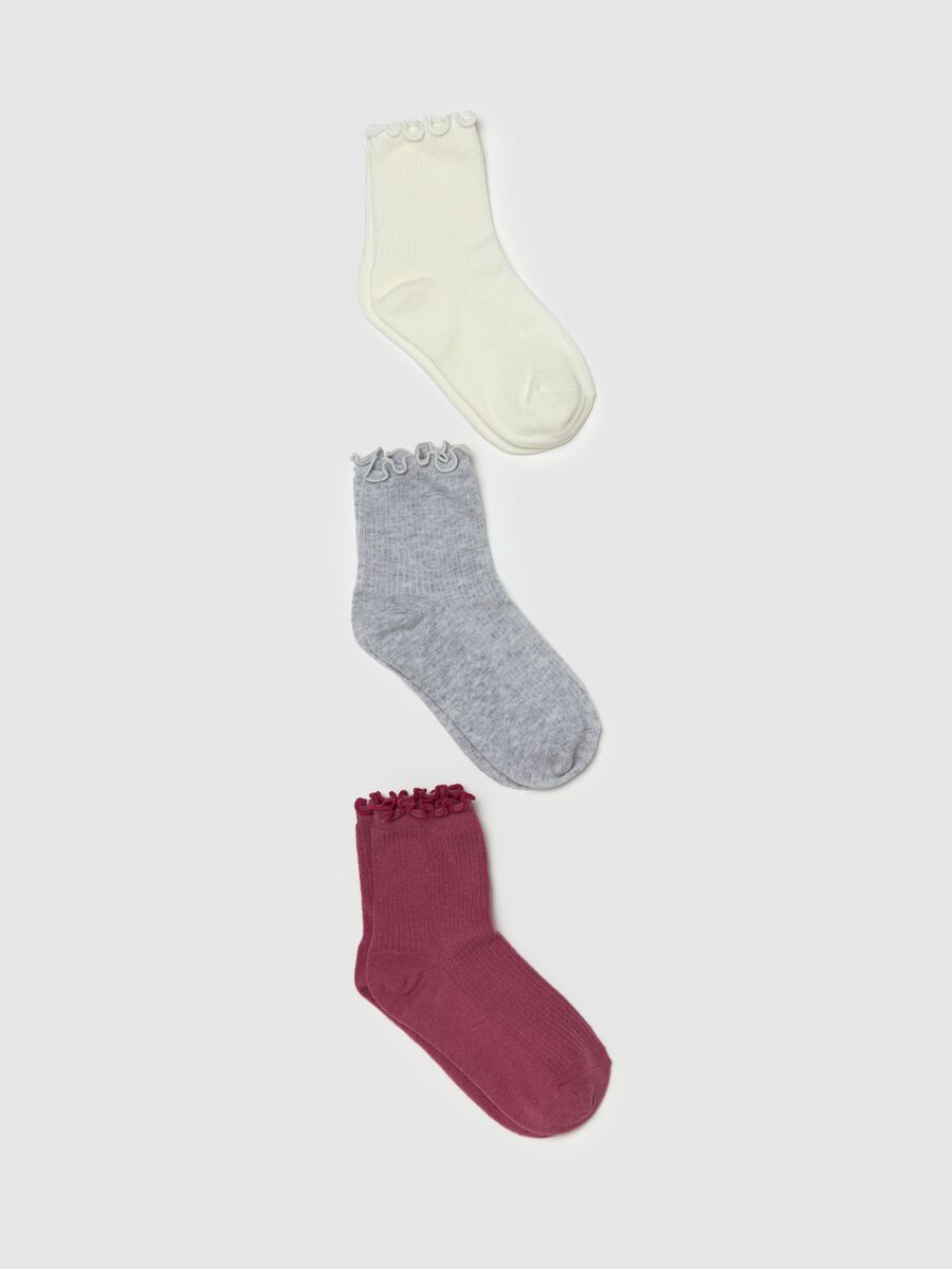 Three-pair pack short stretch ribbed socks_0