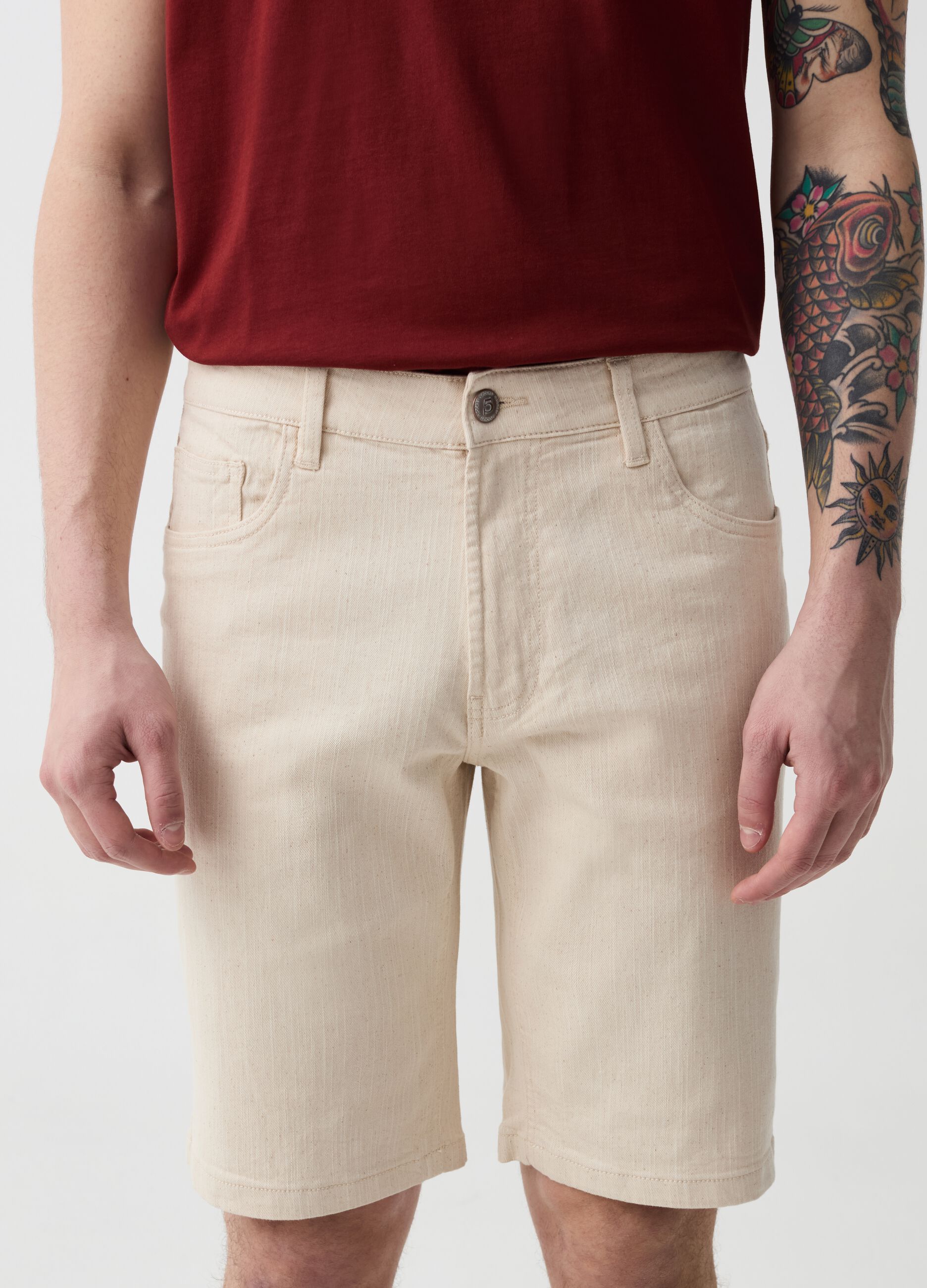 Five-pocket stretch cotton Bermuda shorts