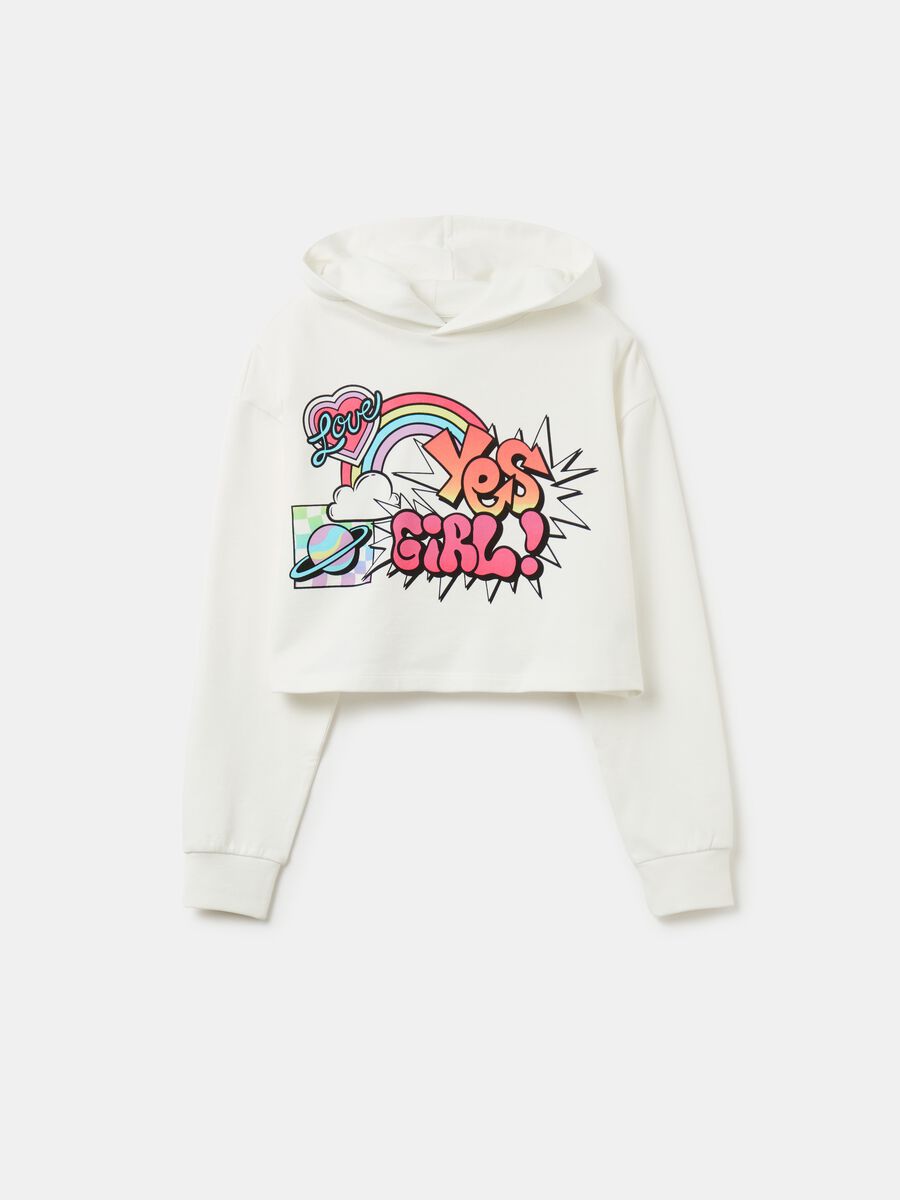 Crop sweatshirt with hood and print_0