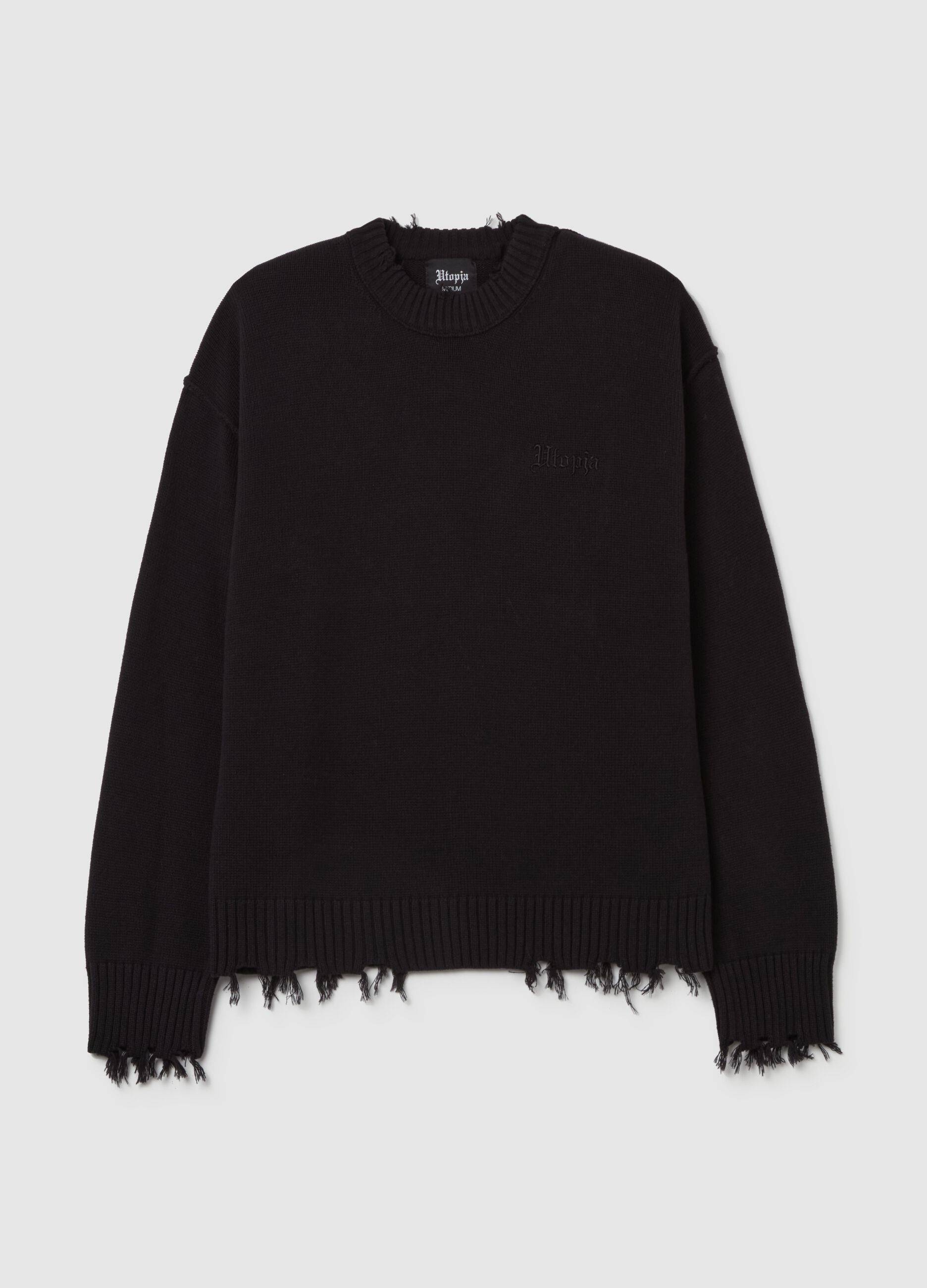 Crewneck Distressed Pullover Black