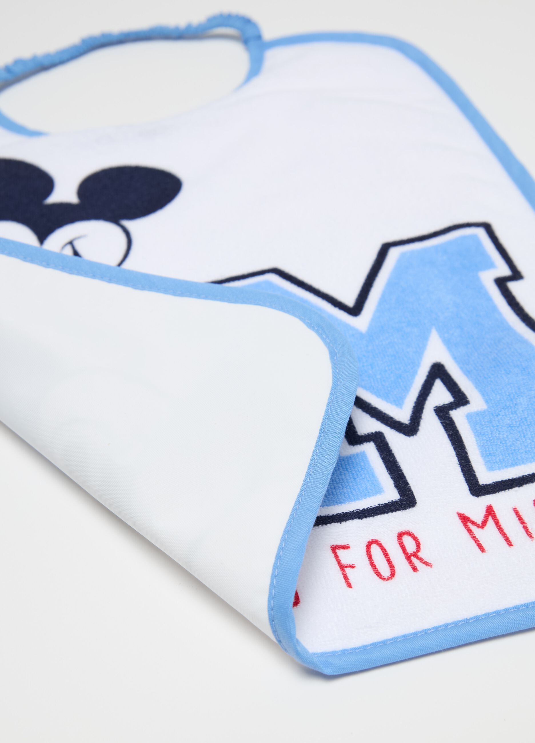 Three-pack bibs with PEVA backing and Mickey Mouse print