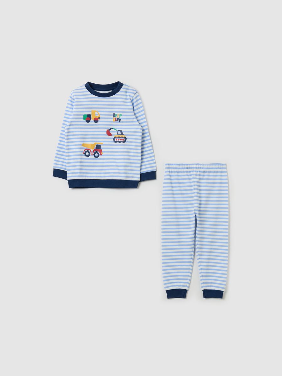 Striped organic cotton pyjamas with print_0