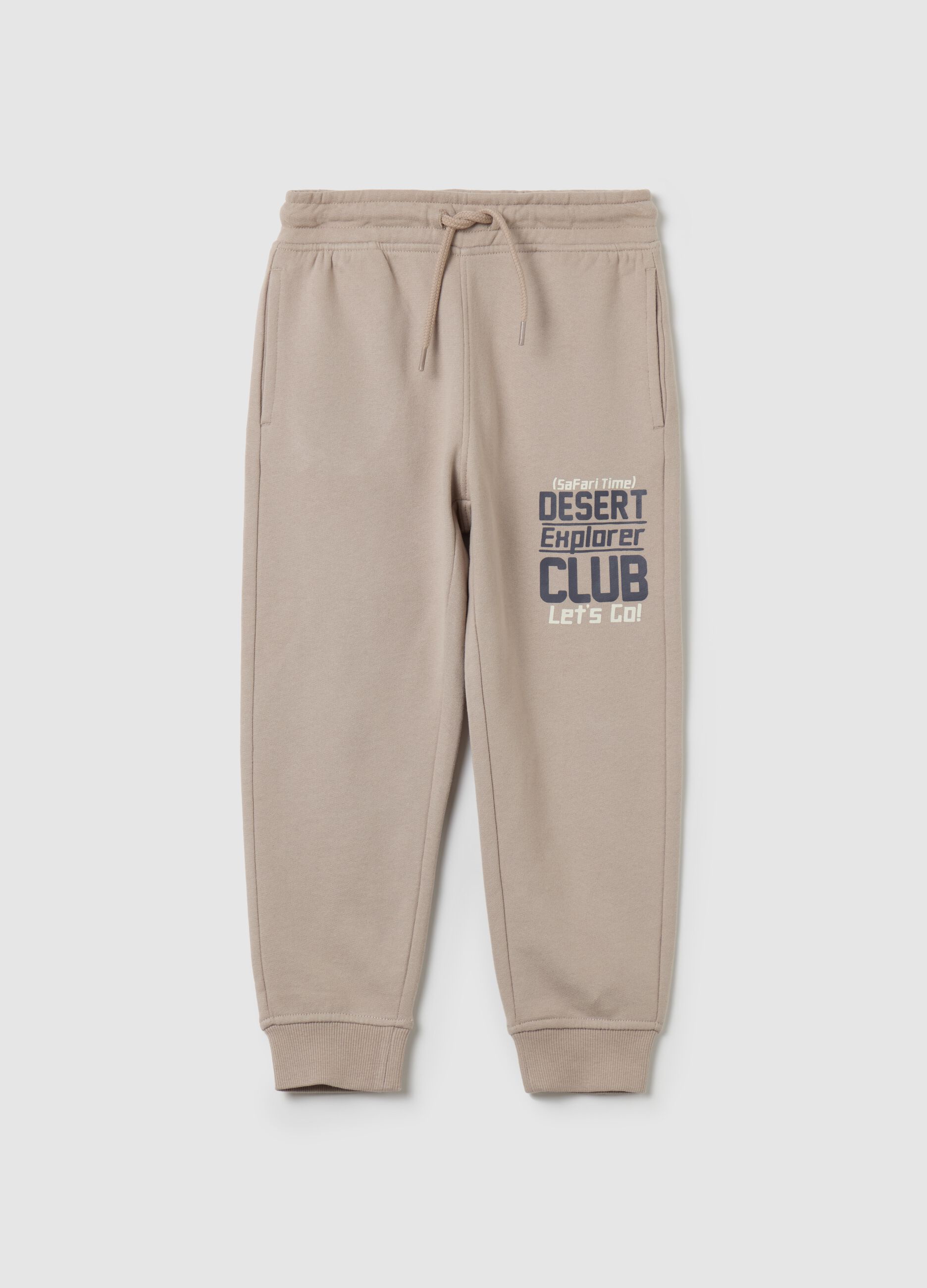 Fleece joggers with drawstring and lettering print