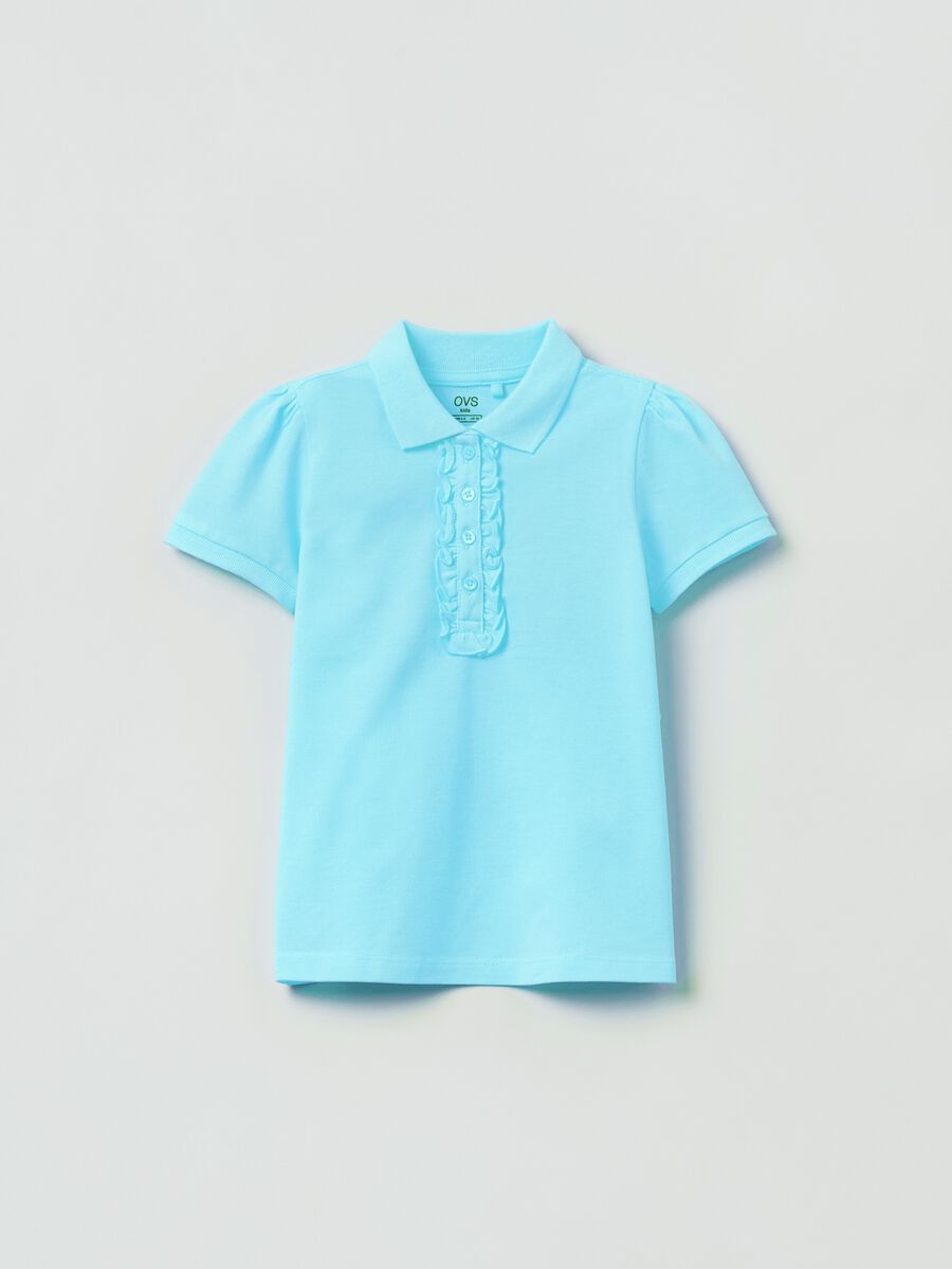 Cotton piquet polo shirt with frills_0