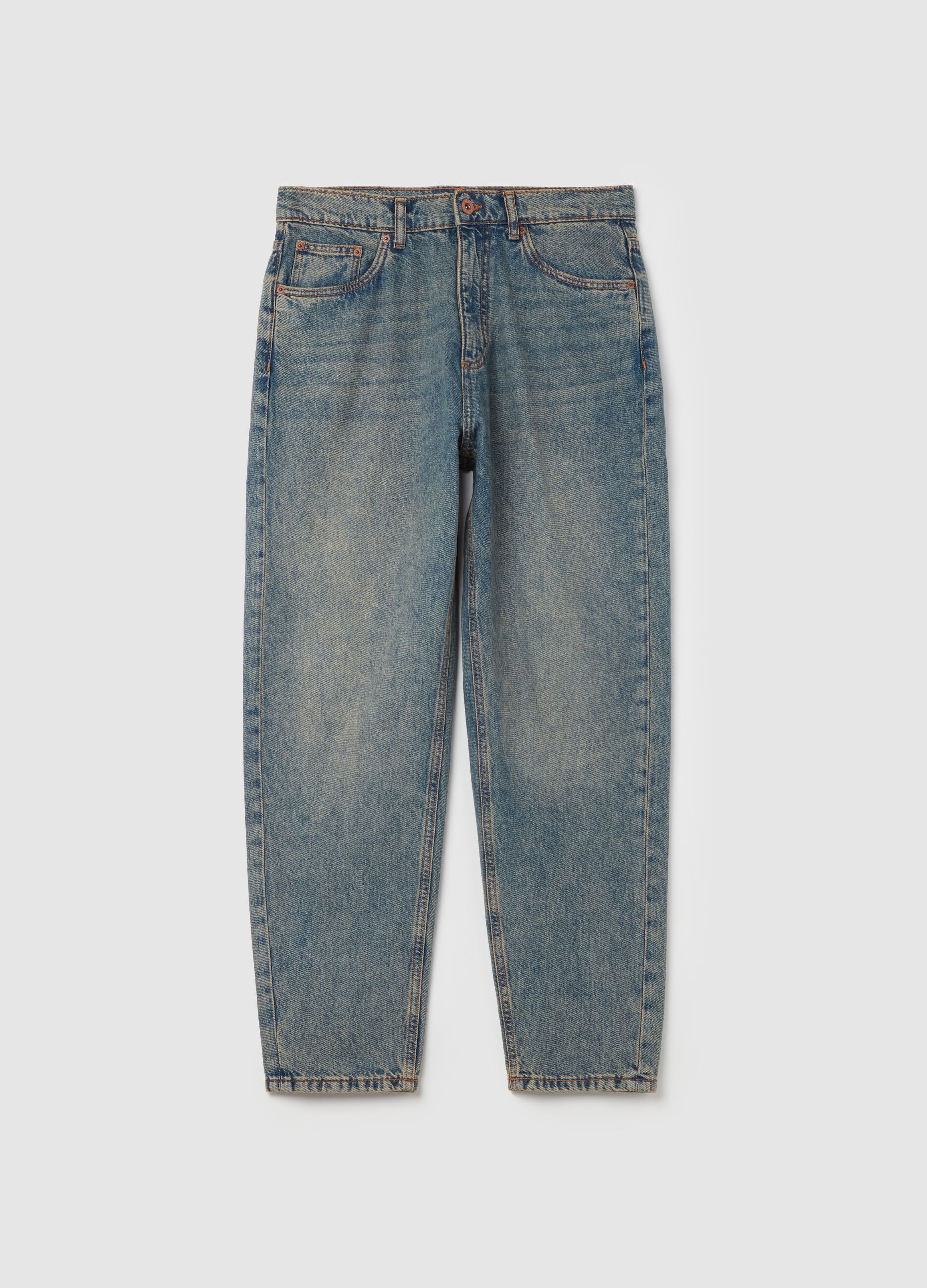 Balloon-fit acid-wash jeans