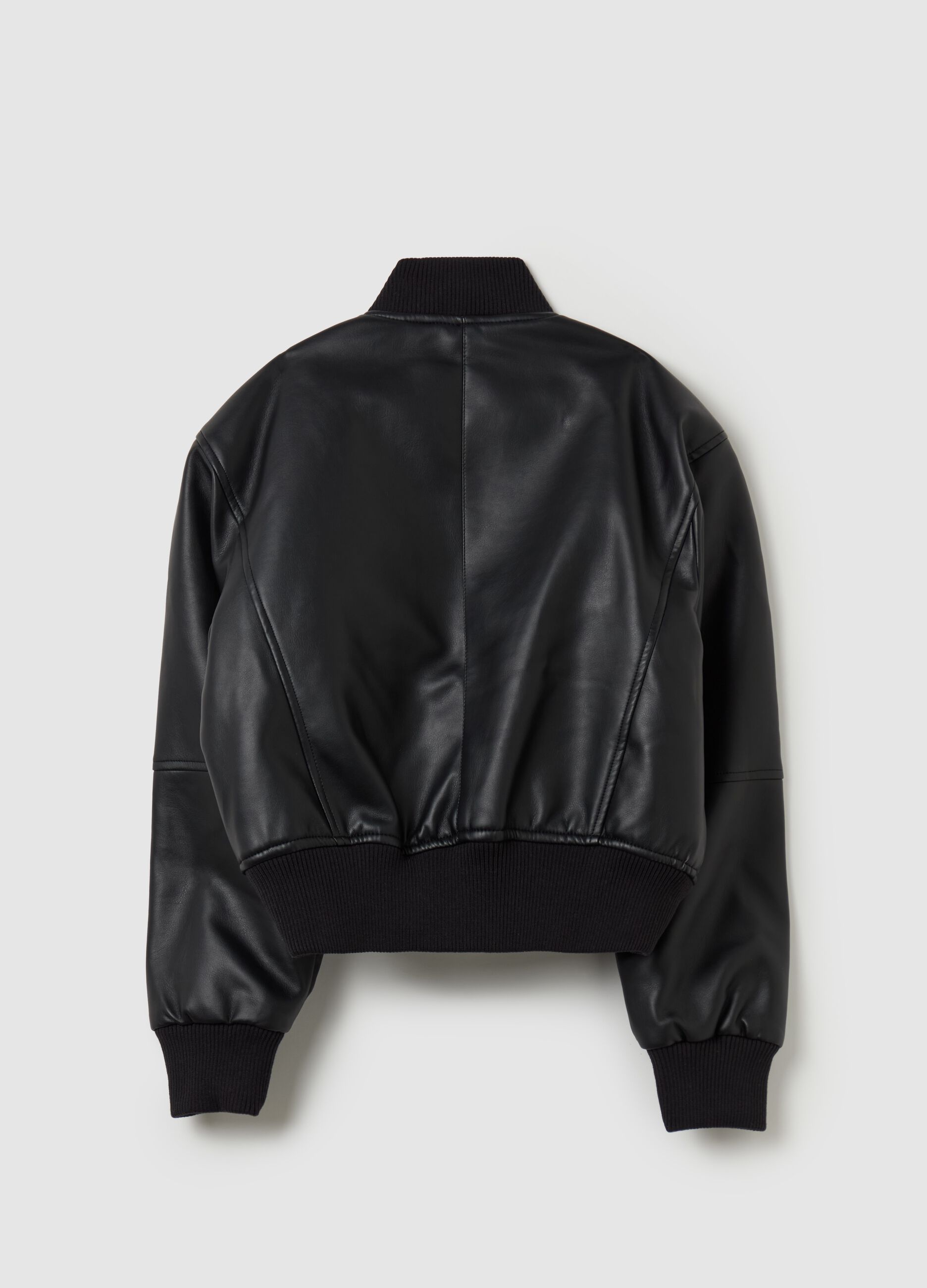 Glossy-effect full-zip bomber jacket