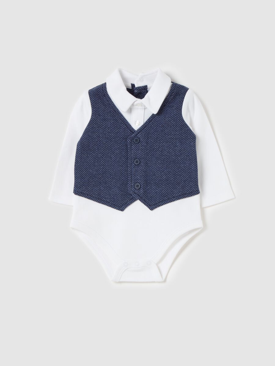 Long-sleeved bodysuit with herringbone gilet_0