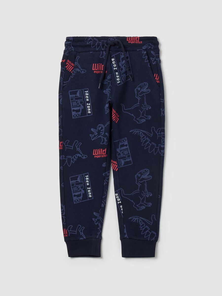 Joggers with drawstring and dinosaurs print_0