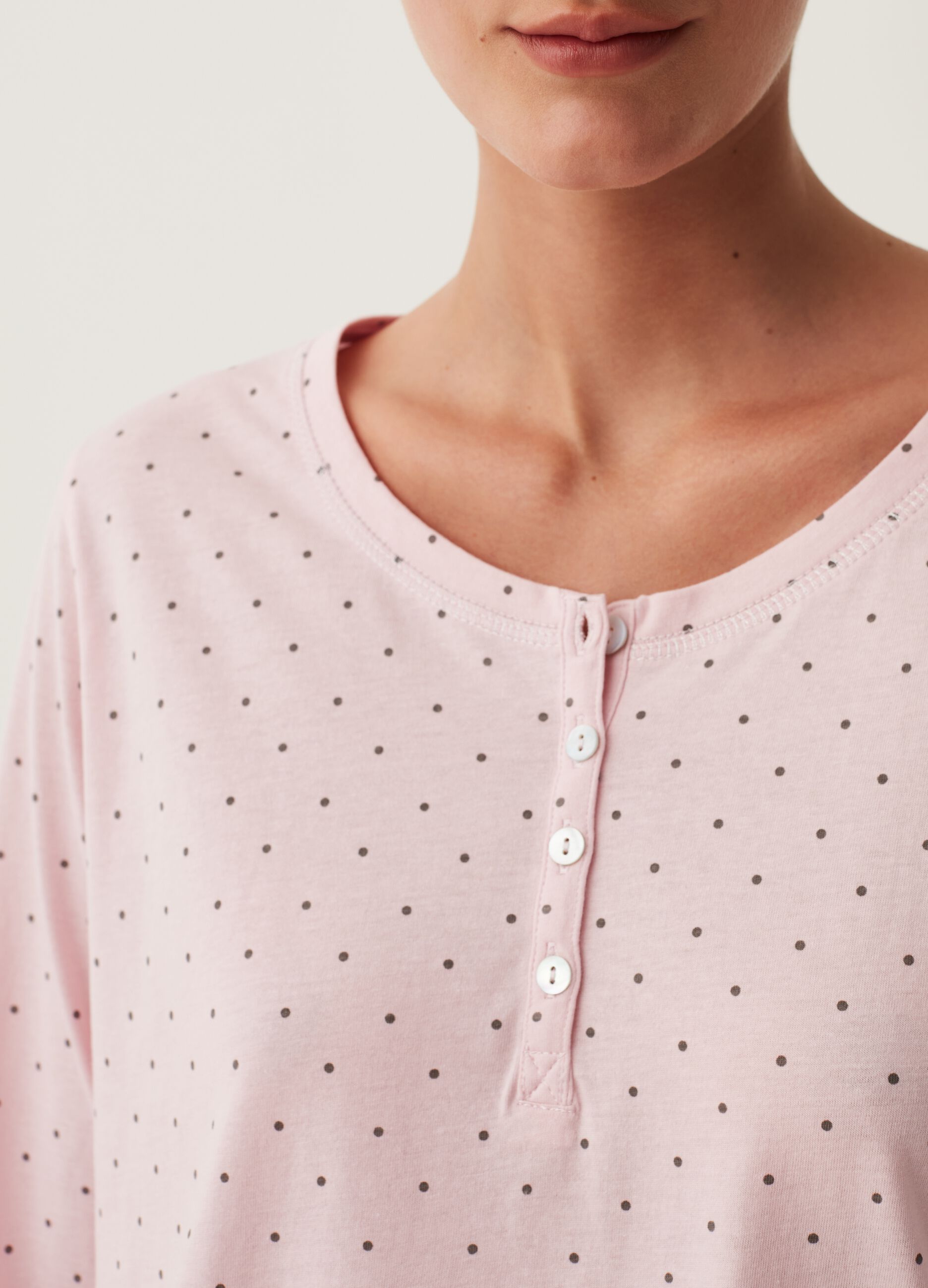 Polka dot pyjama top with granddad neckline