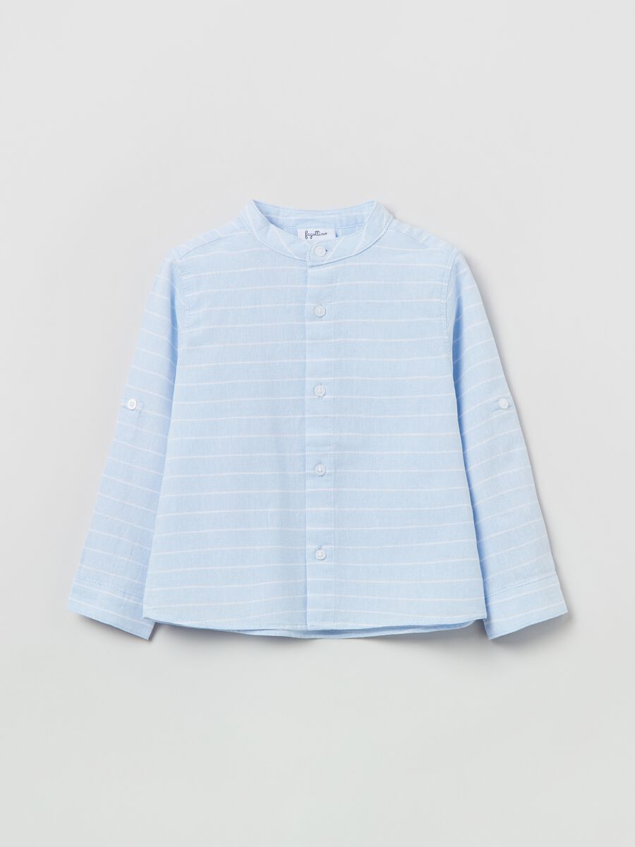 Striped shirt in cotton and linen_0