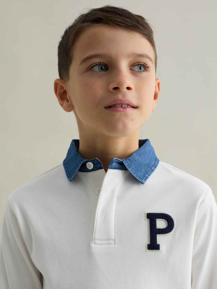 Polo shirt with long sleeves and bouclé patch_2