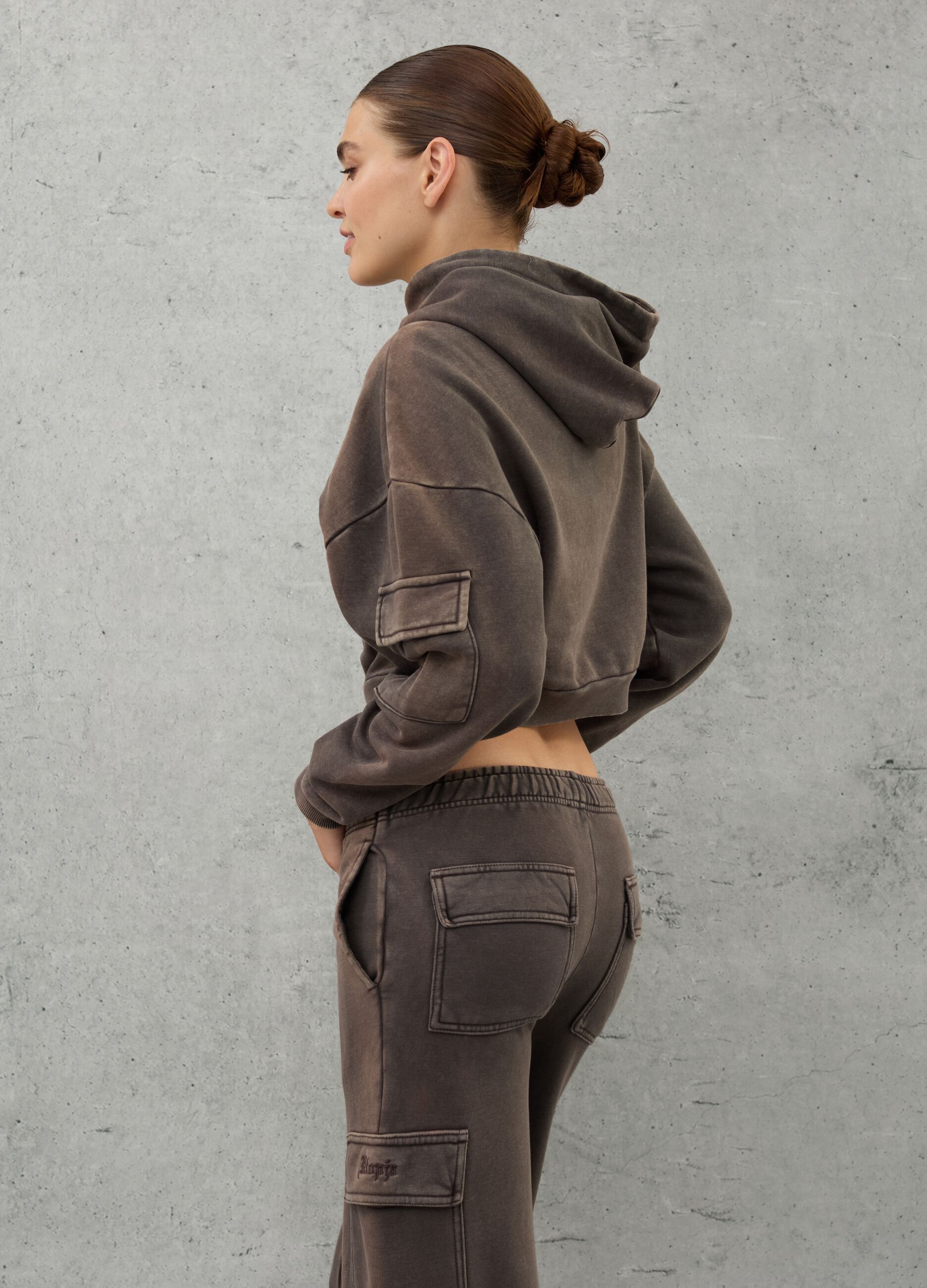 Crop Cargo Hoodie Vintage Brown