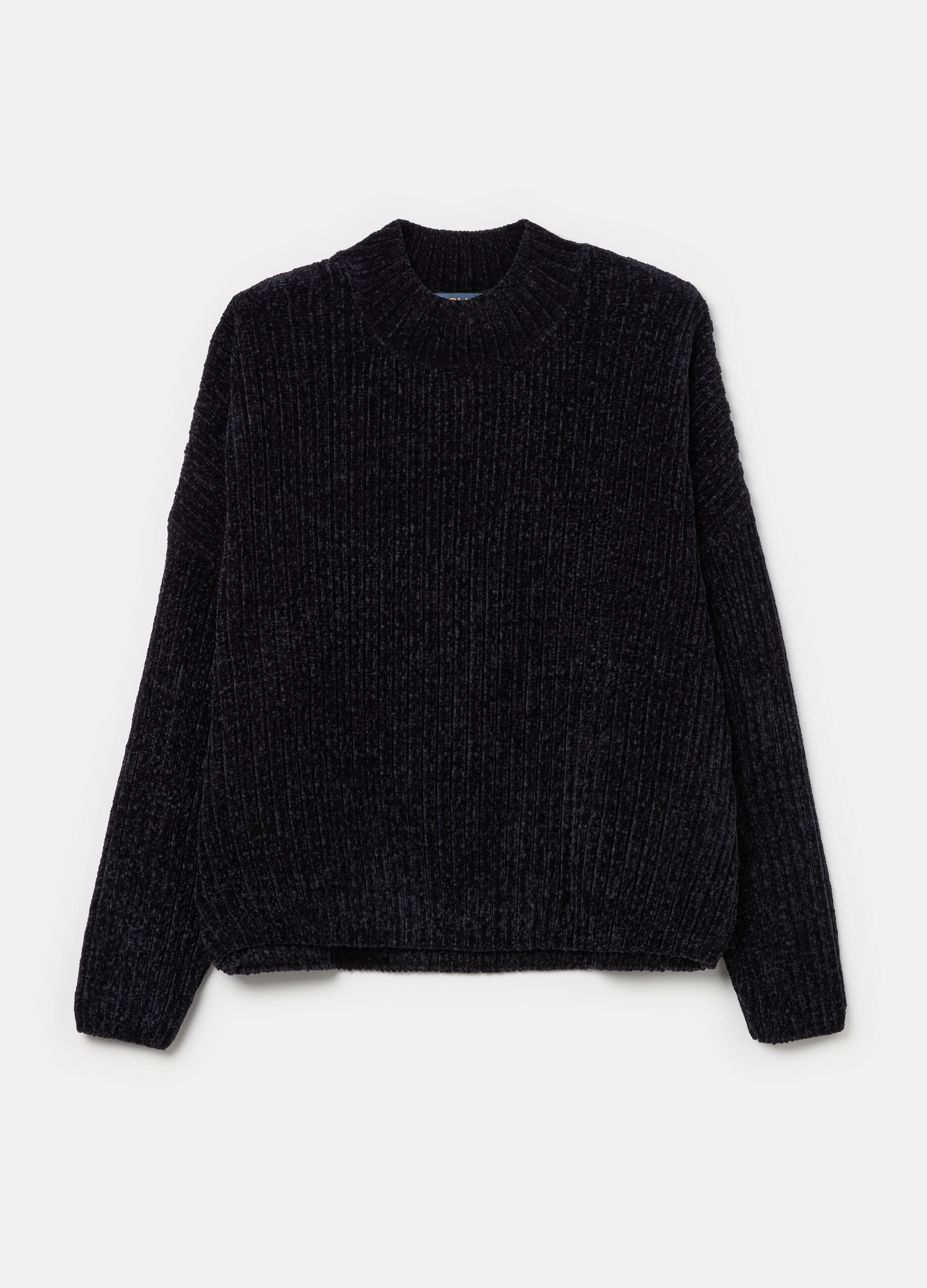 Chenille pullover with mock neck