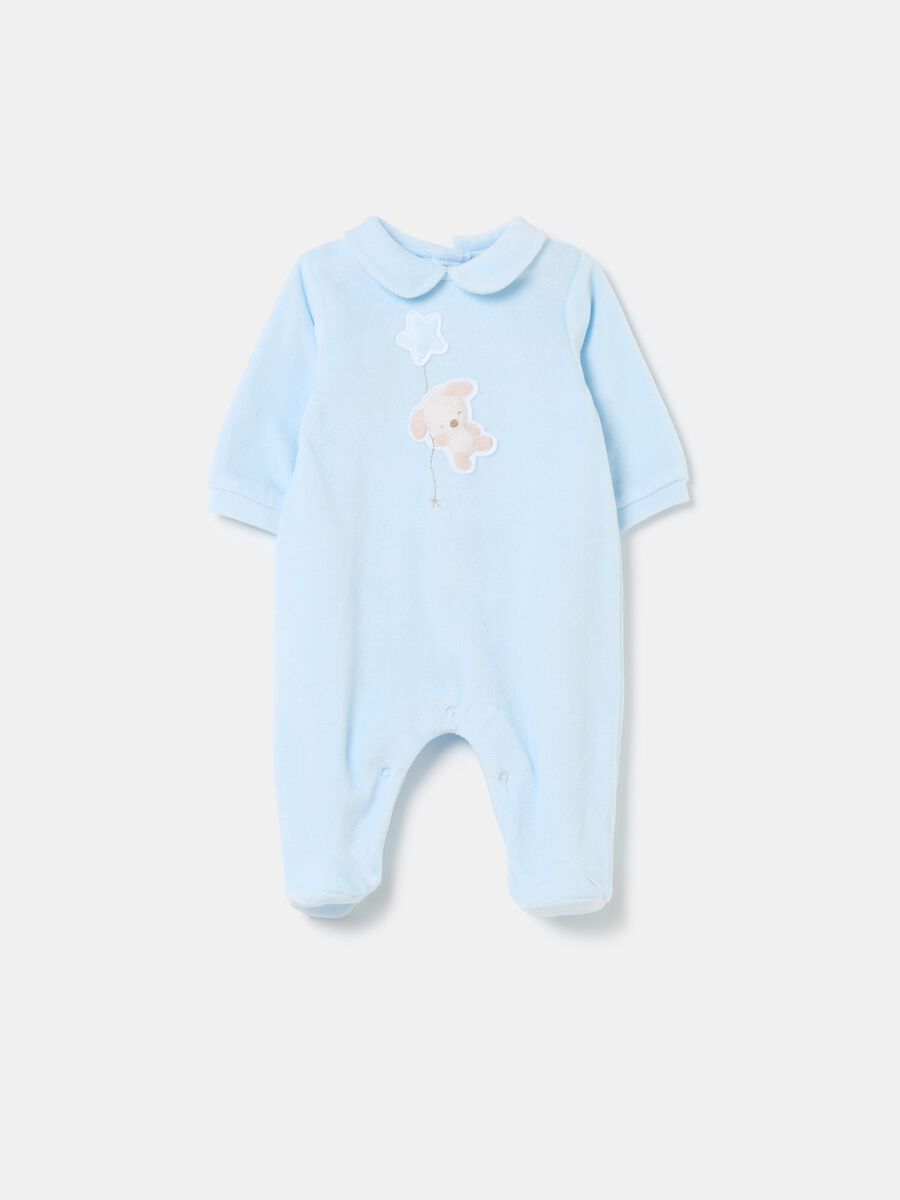 Velour onesie with feet and embroidery_0