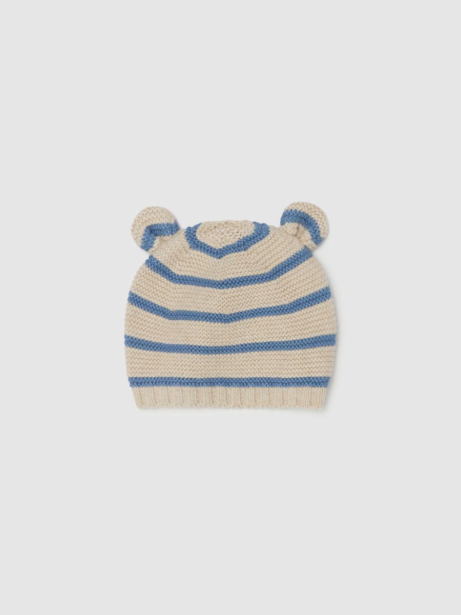 Striped knit hat with ears_0