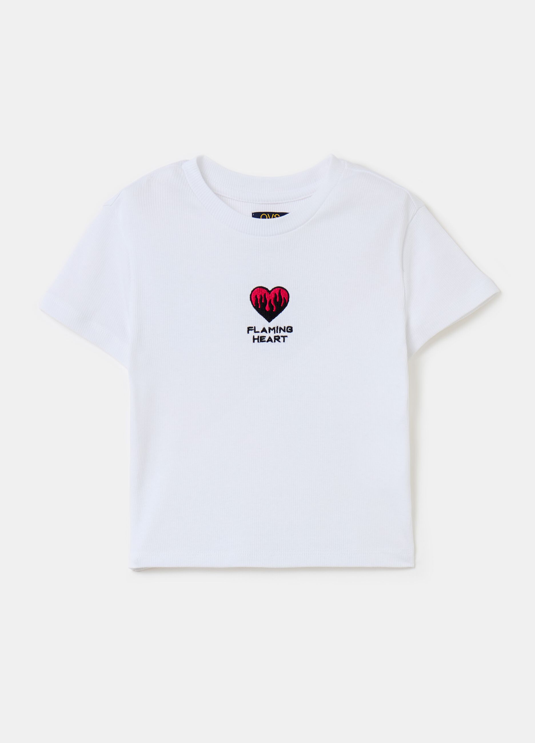 Ribbed T-shirt with heart embroidery