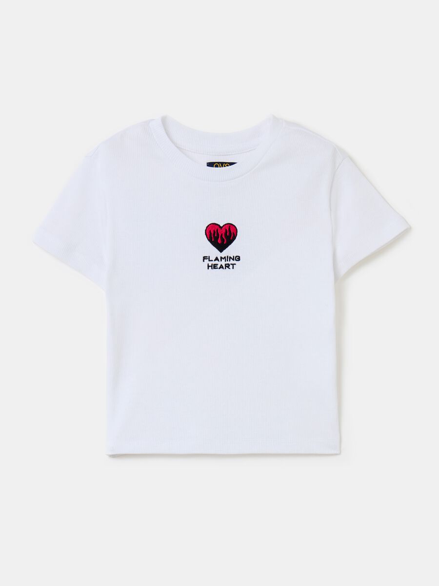 Ribbed T-shirt with heart embroidery_0