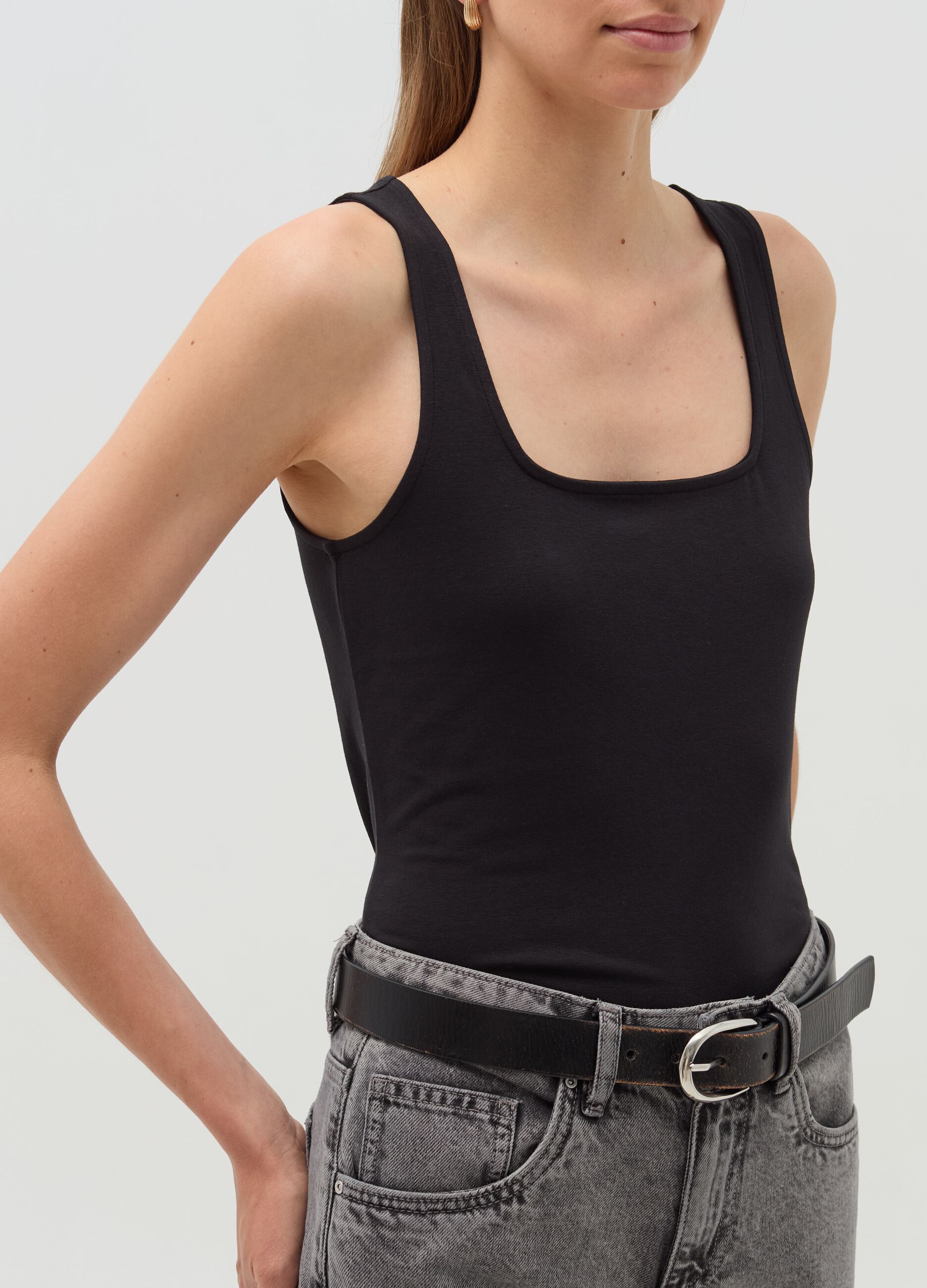 Tank top with square neck