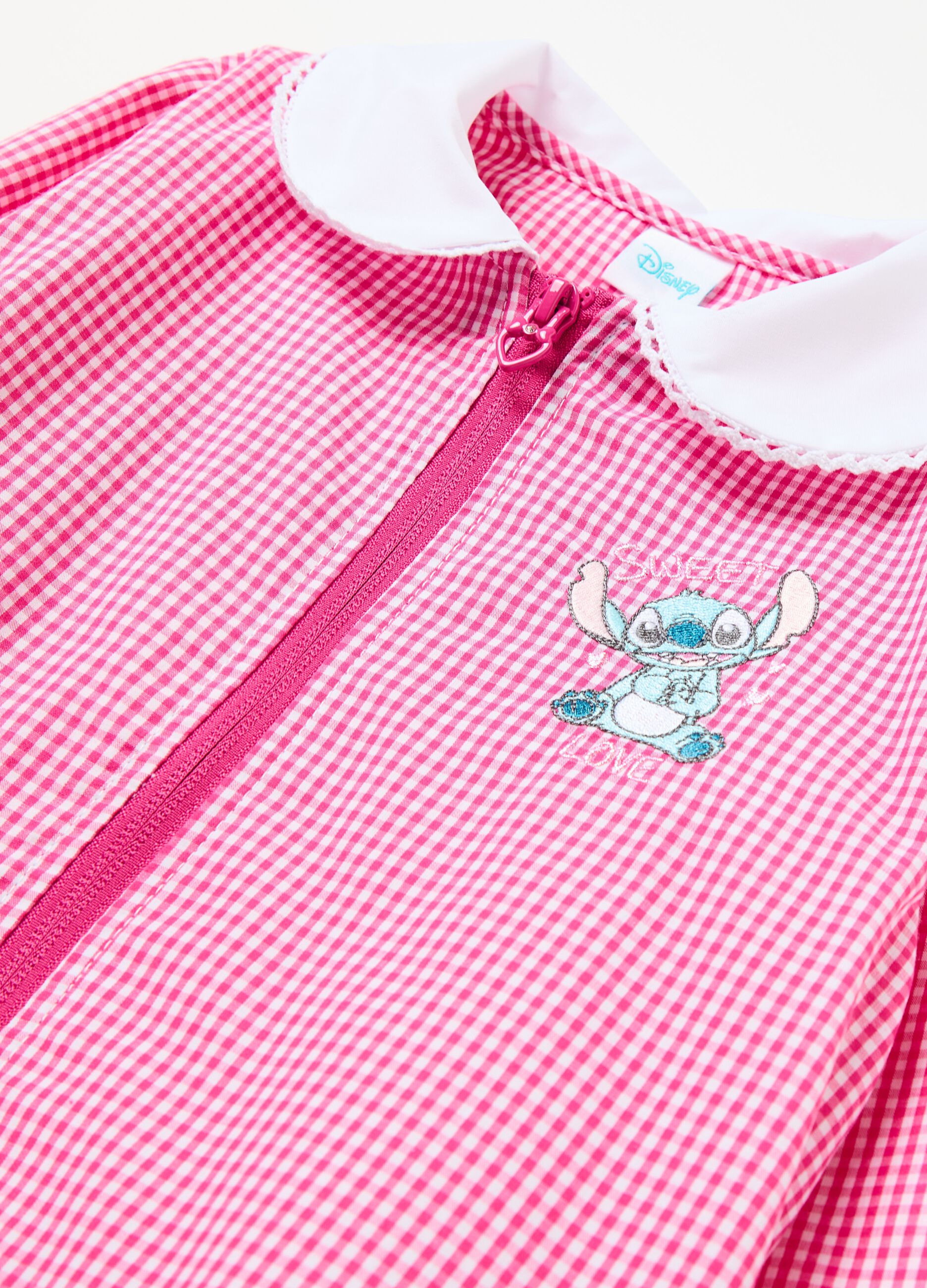 Gingham smock with zip and Stitch embroidery