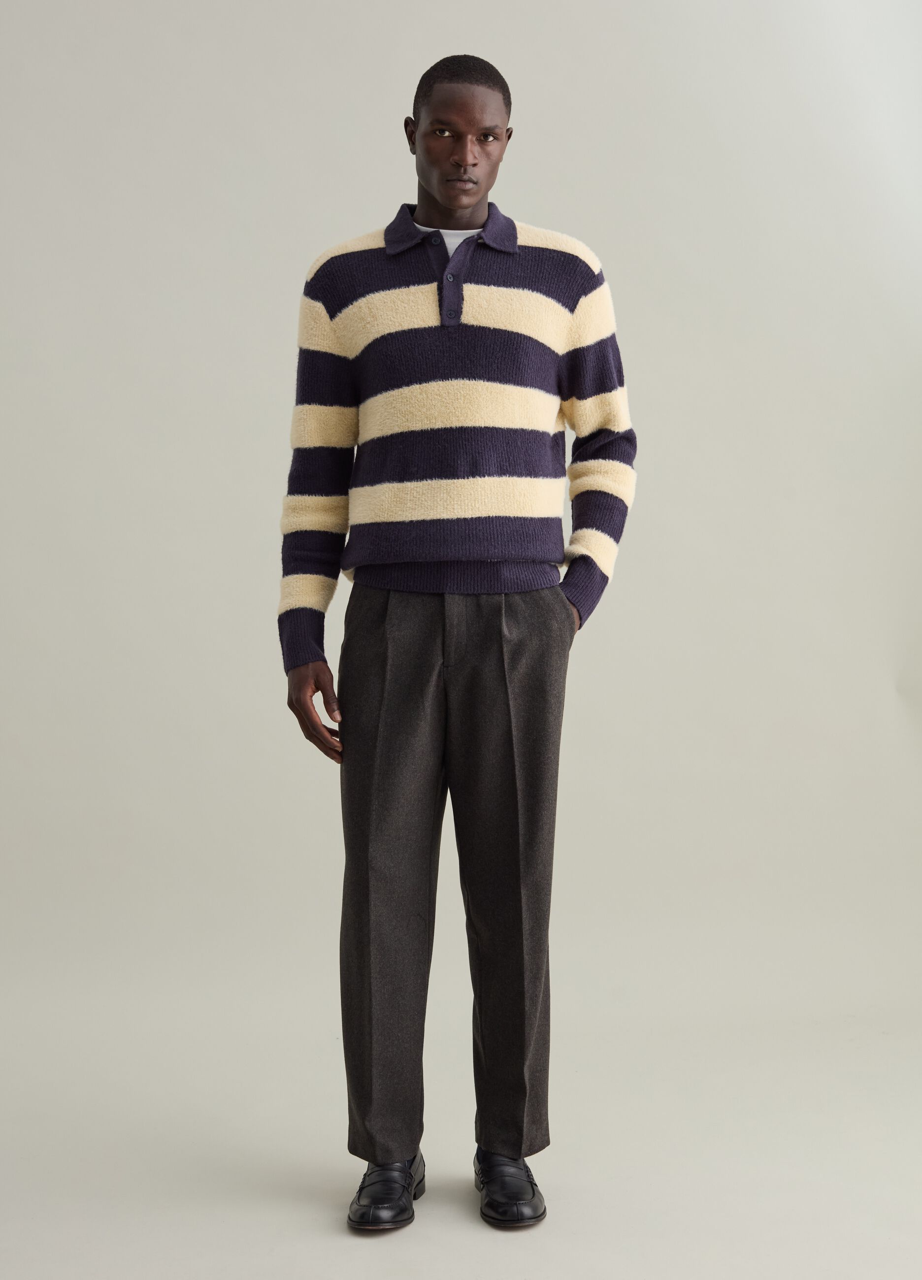 Striped pullover with polo neckline