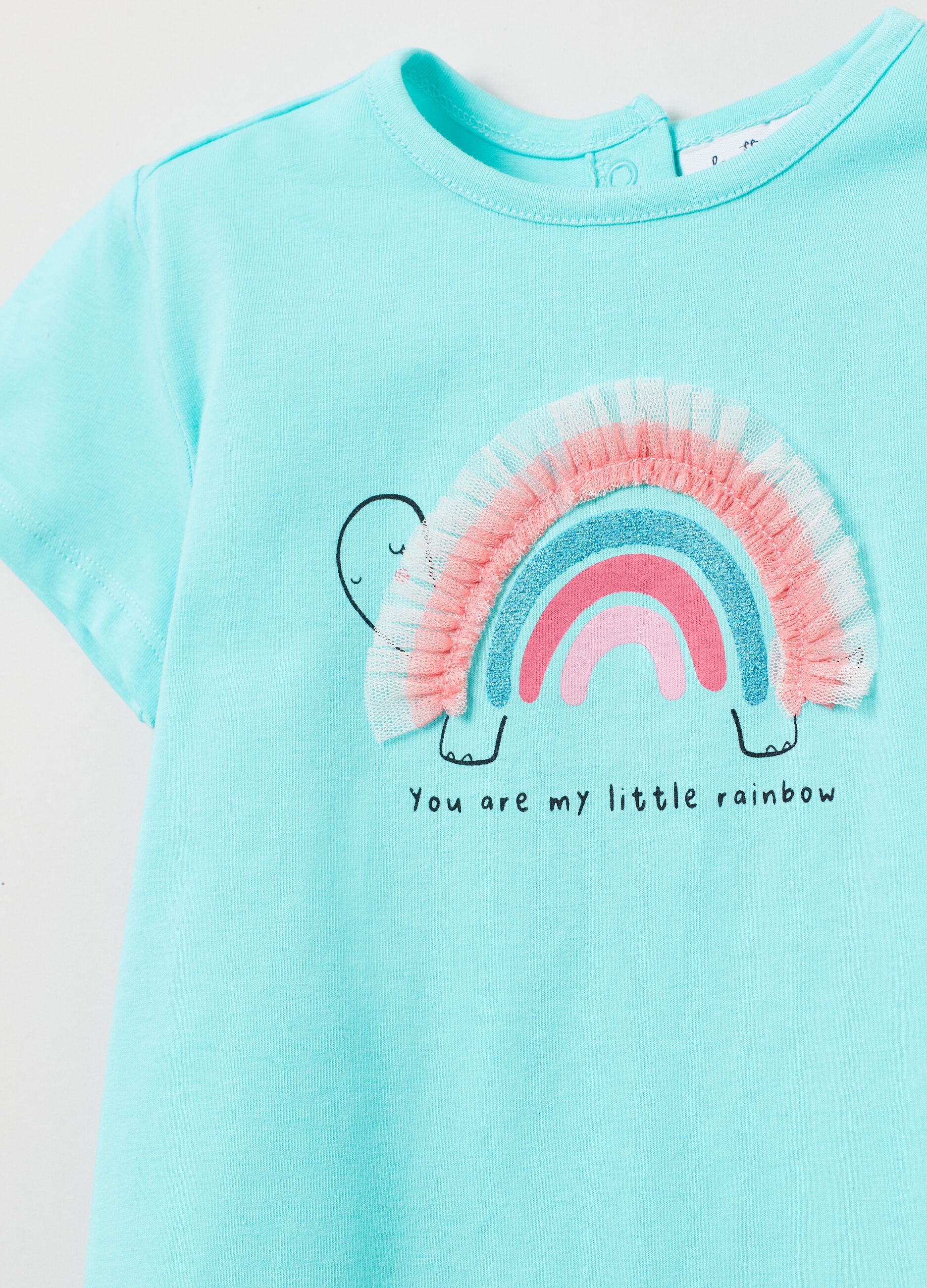 T-shirt with glitter print and tulle