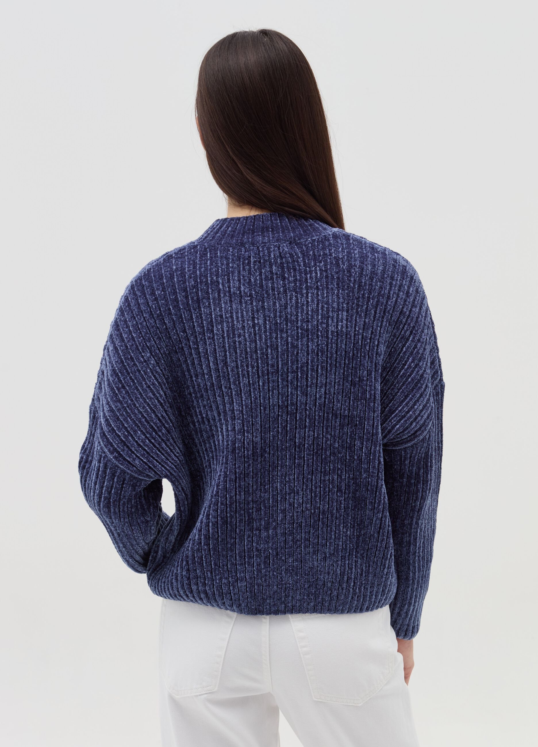 Chenille pullover with mock neck