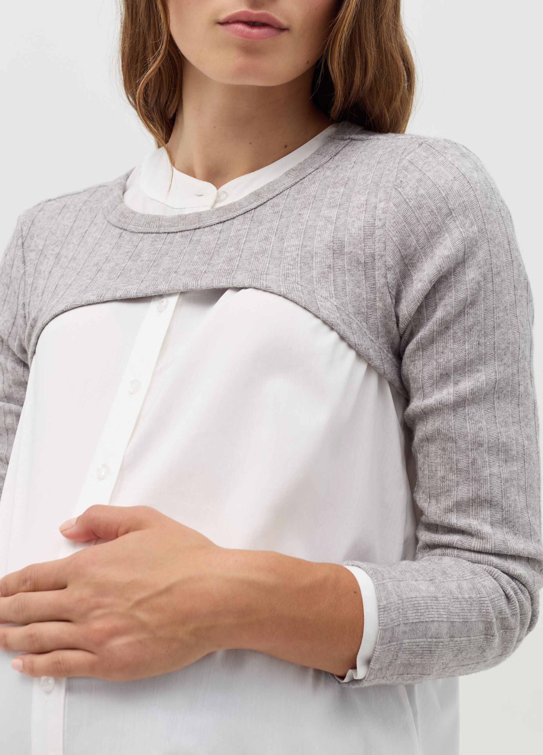 Maternity crop T-shirt with flat ribbing