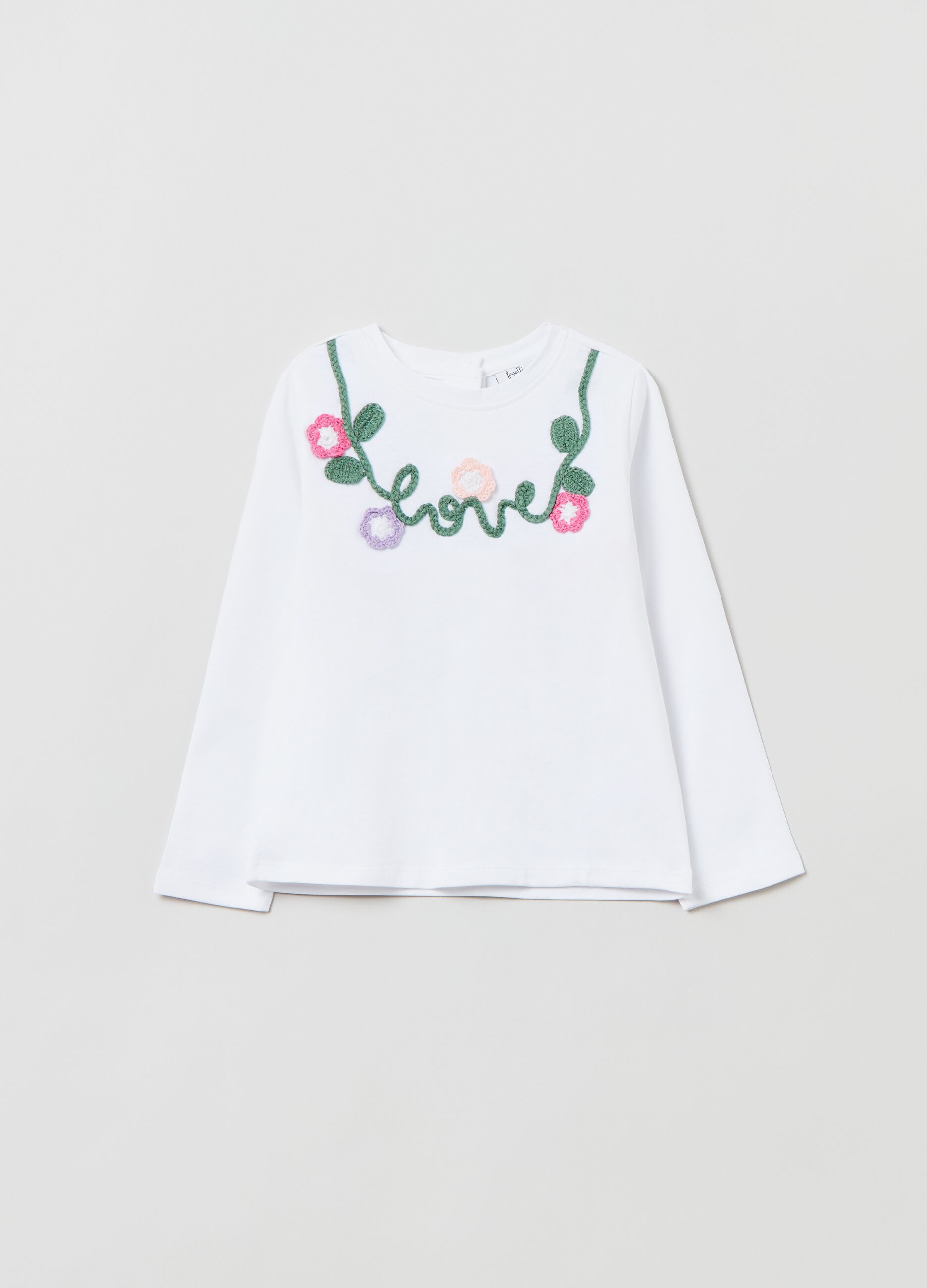 Cotton T-shirt with crochet flowers