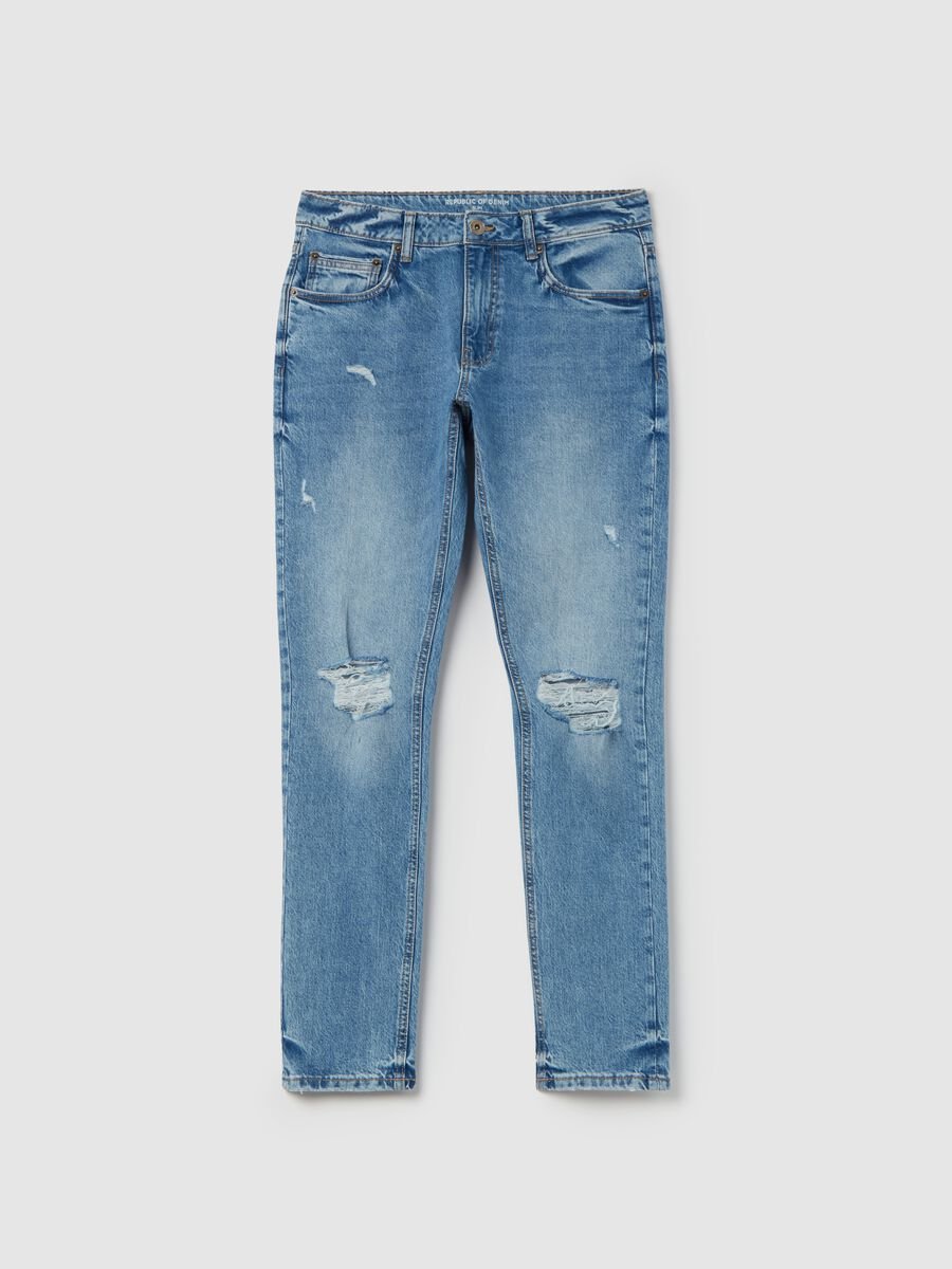 Slim-fit acid-wash jeans with abrasions_4