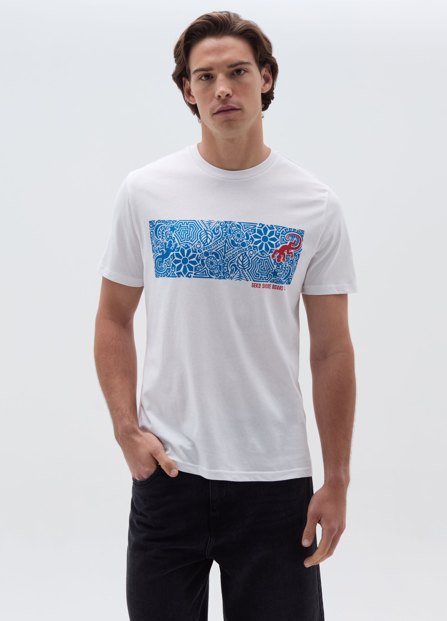 T-shirt in cotone con stampa geco