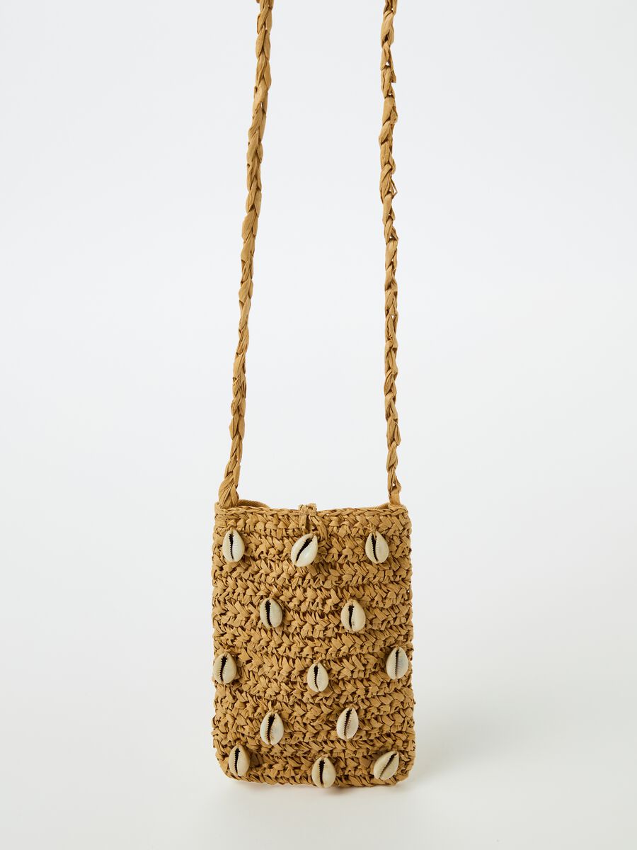 Raffia mobile phone holder with shells_1