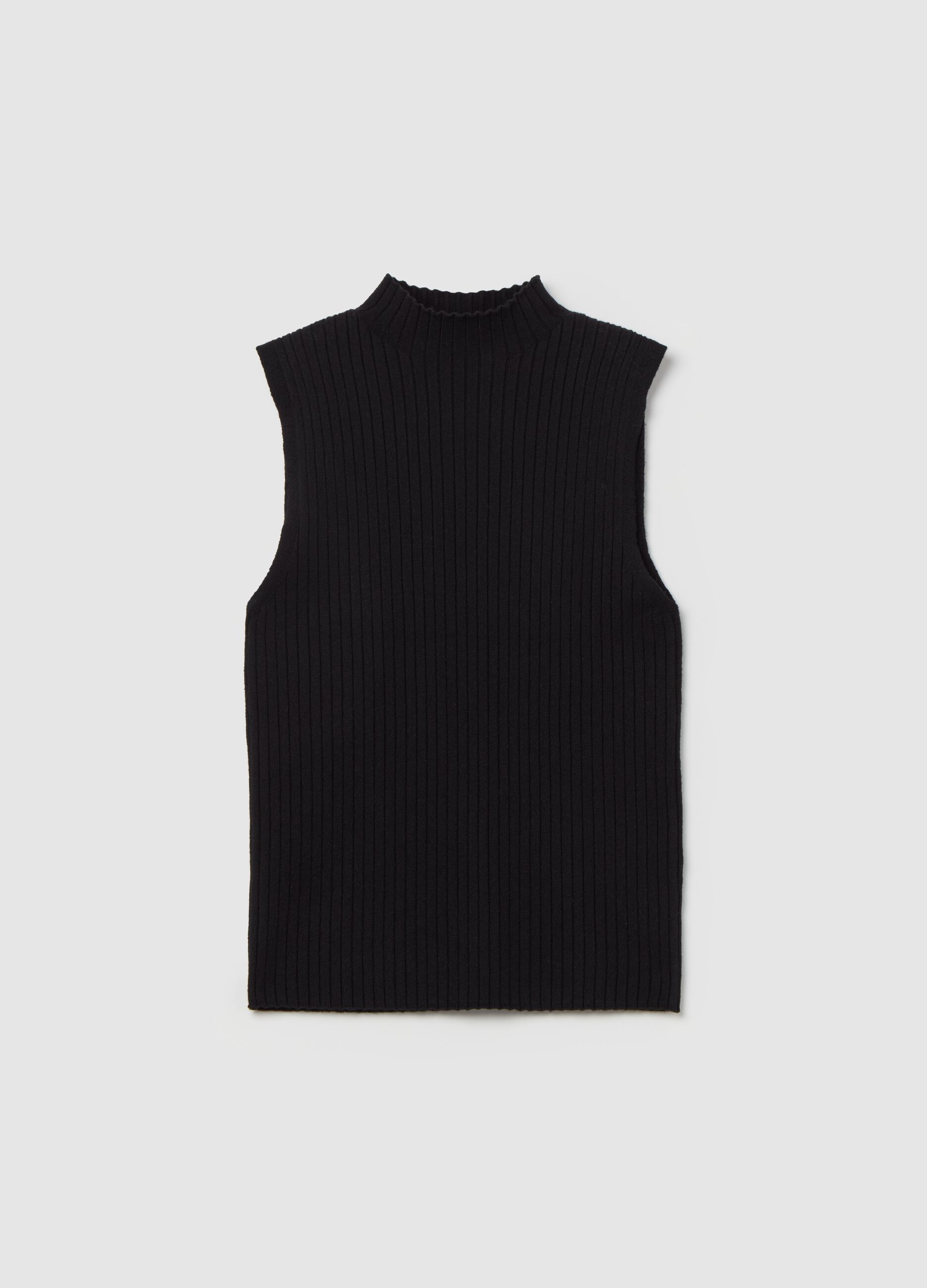 Flat-rib tank top with mock neck