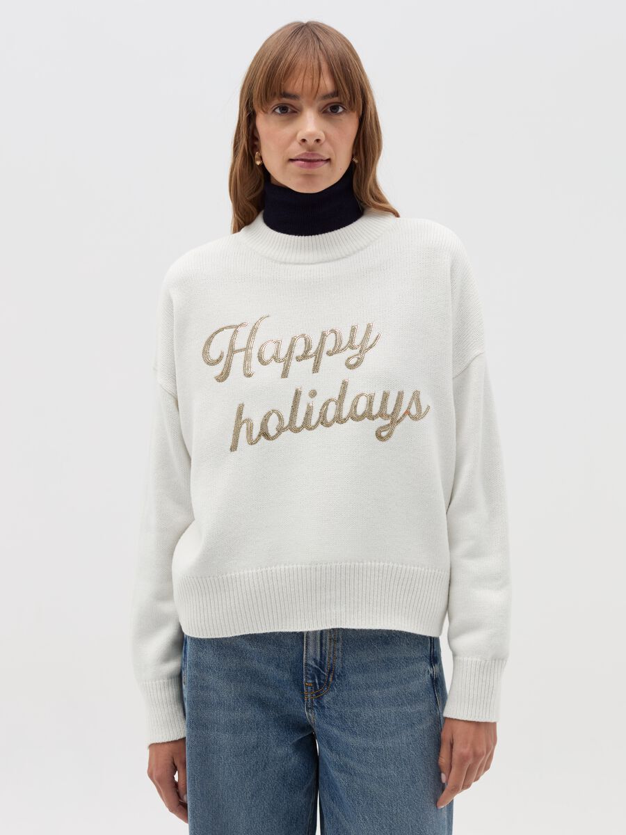 “Happy Holidays" Christmas Jumper with sequins_1