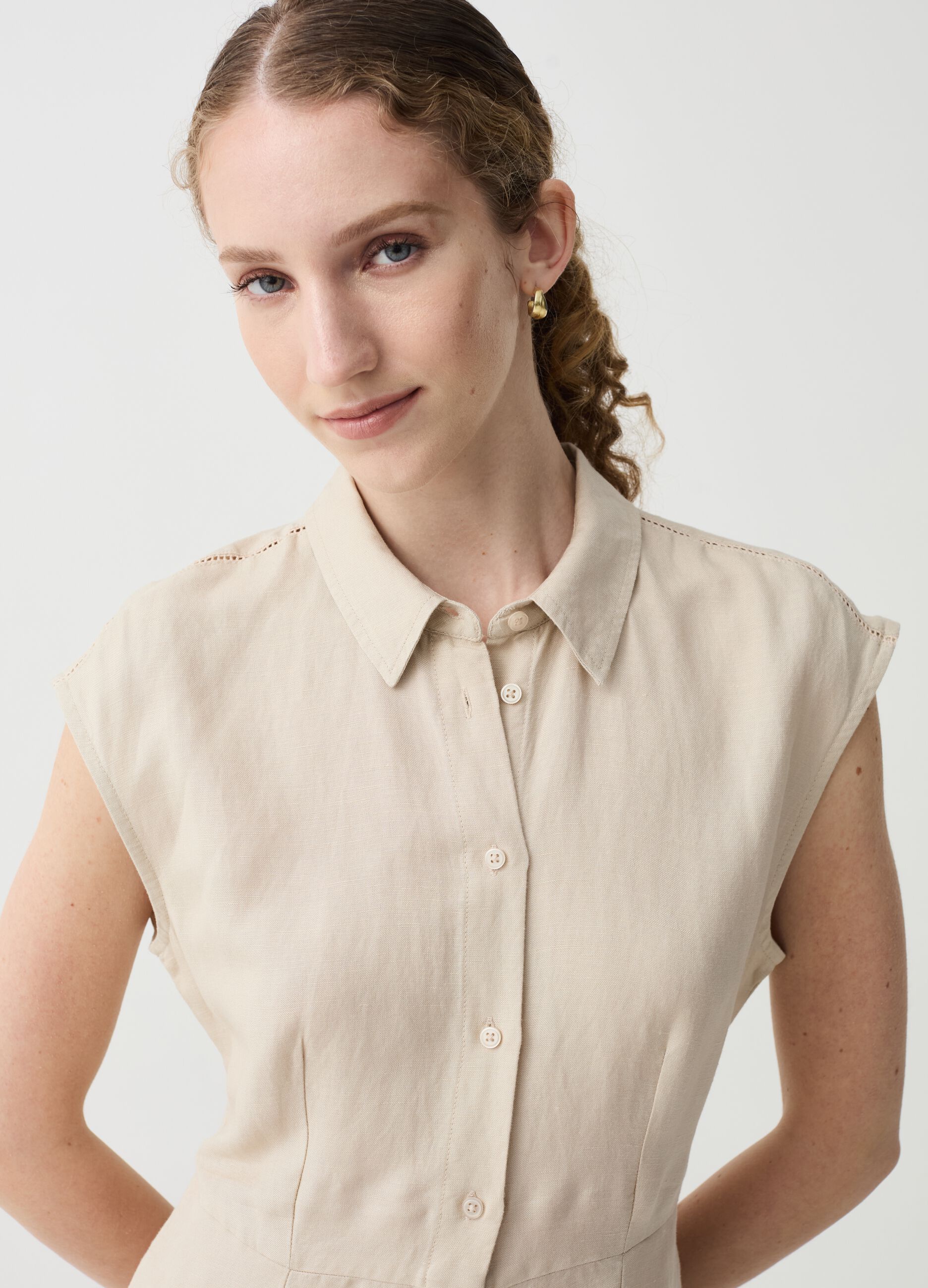 Short shirt dress in linen and viscose