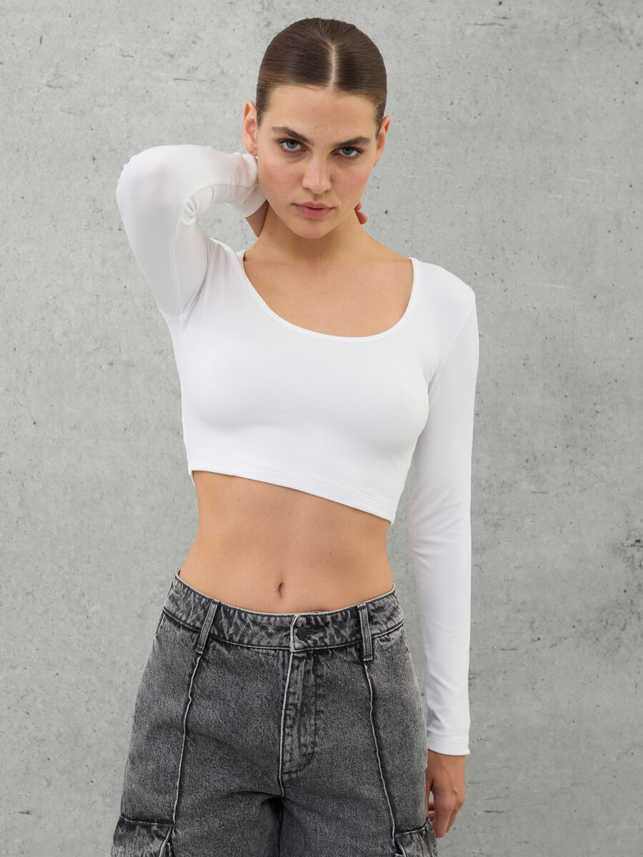 Cut Out Crop Long-sleeved White_1