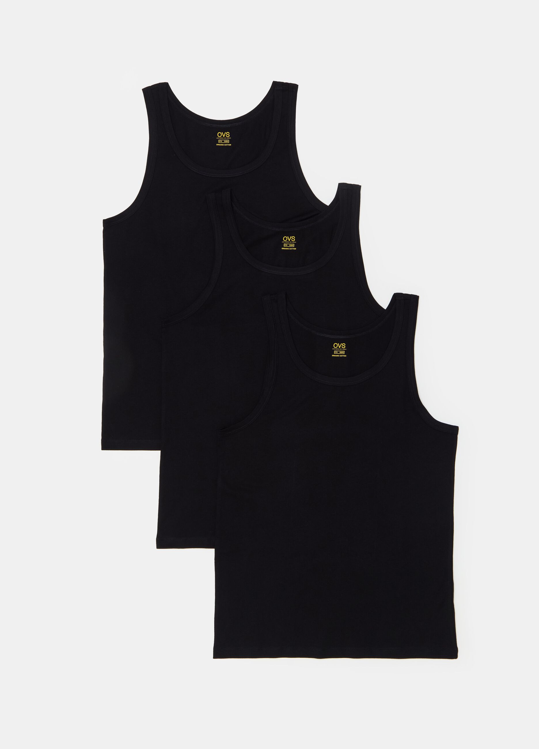 Three-pack racerback vests in organic cotton