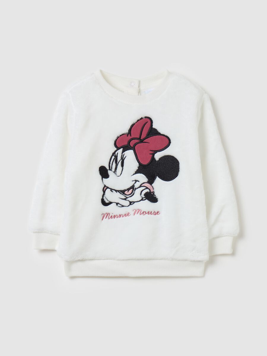 Faux fur sweatshirt with Minnie Mouse embroidery_0